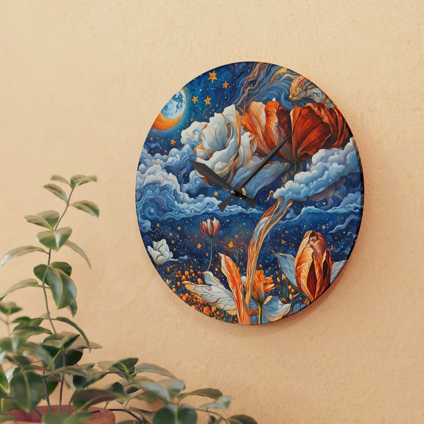 Celestial Tulips Mindfulness Acrylic Wall Clock