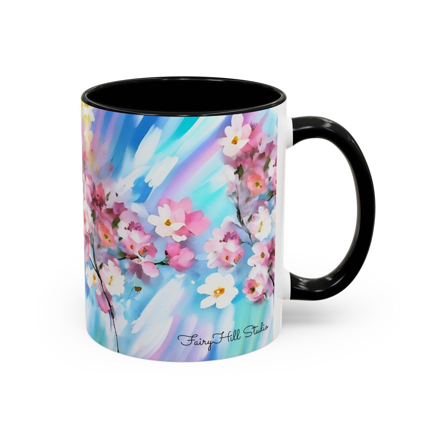Coffee Mug - Floral Cherry Blossoms Canvas on Blue Sky Background