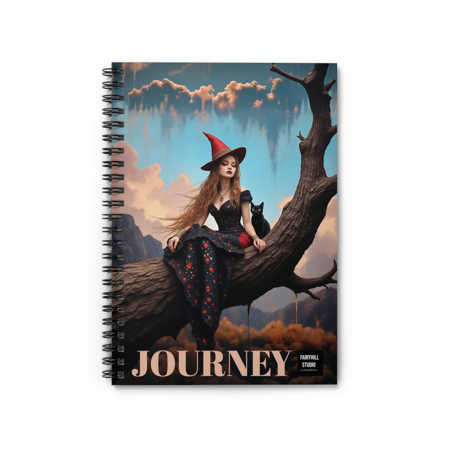 elegant witch with black cat Spiral Notebook fairyhill studio