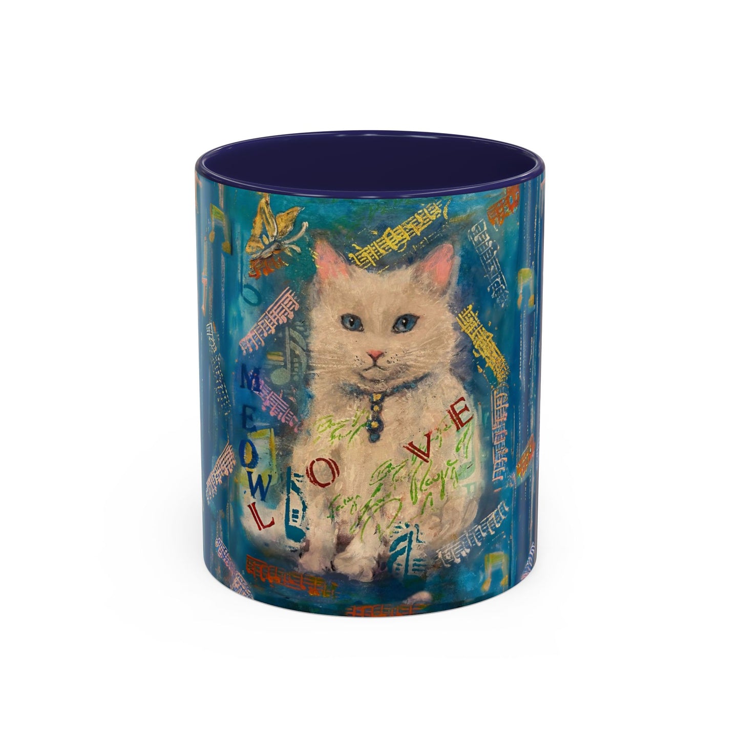 Mug - Lovely White Cat Love Art Accent Coffee Mug (11, 15oz)