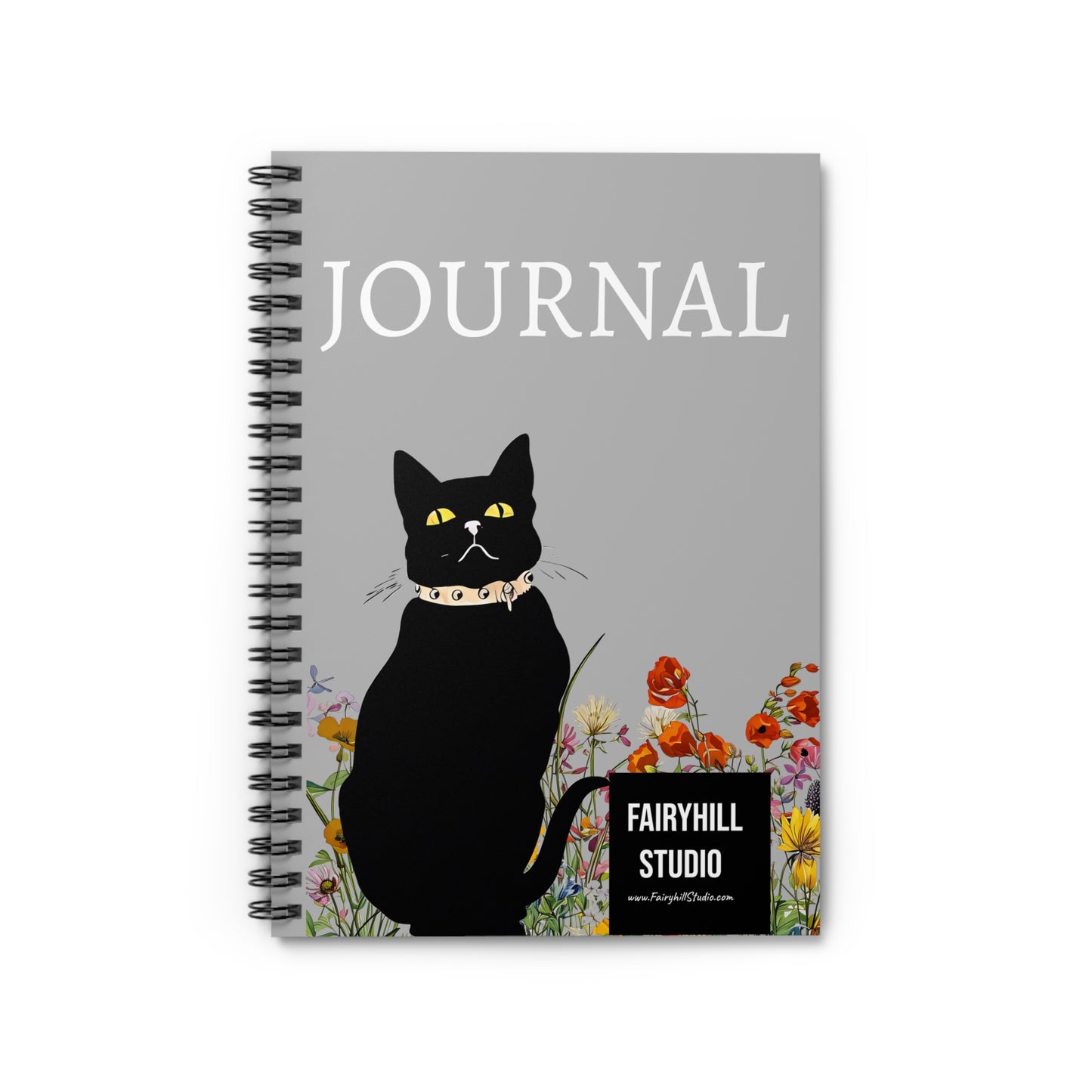 Fairy Hill Studio "Black Cat Journal, Spiral Notebook - Ruled Line