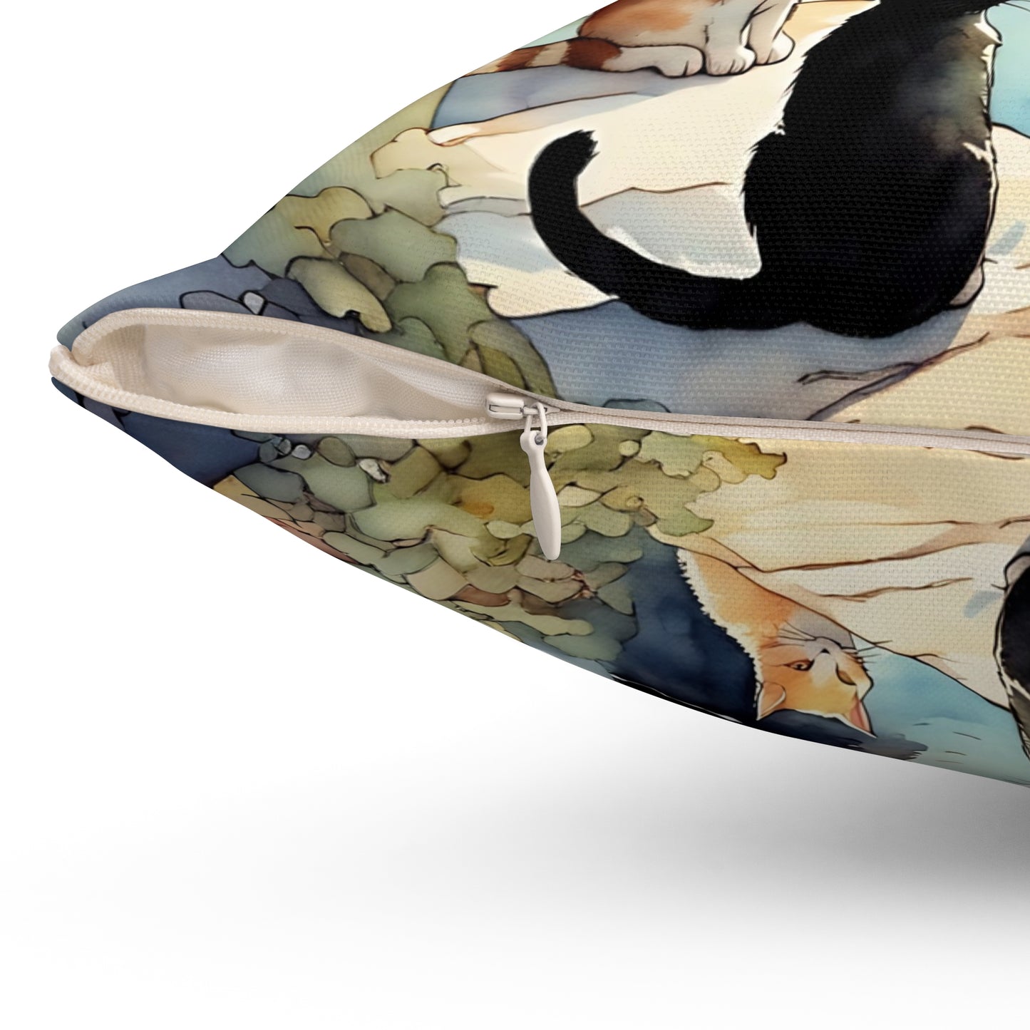 Cats by the Sea Square Pillow - by Fairyhill Studio