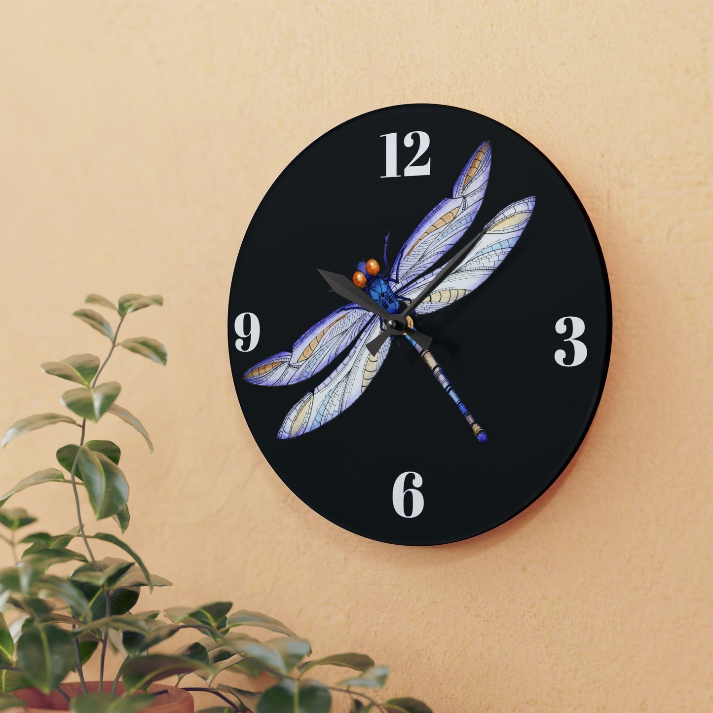 Acrylic Wall Clock Dragonfly Decor