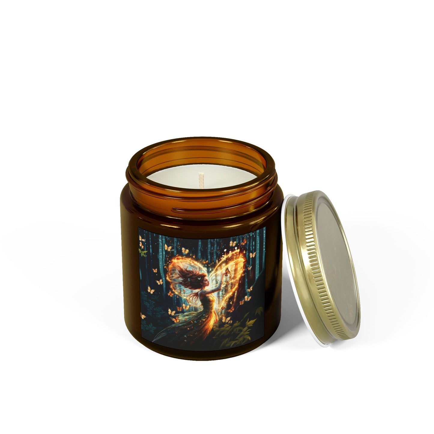 Scented Candle - Garden Fairy with butterflies - Coconut Apricot Wax (4oz, 9oz)