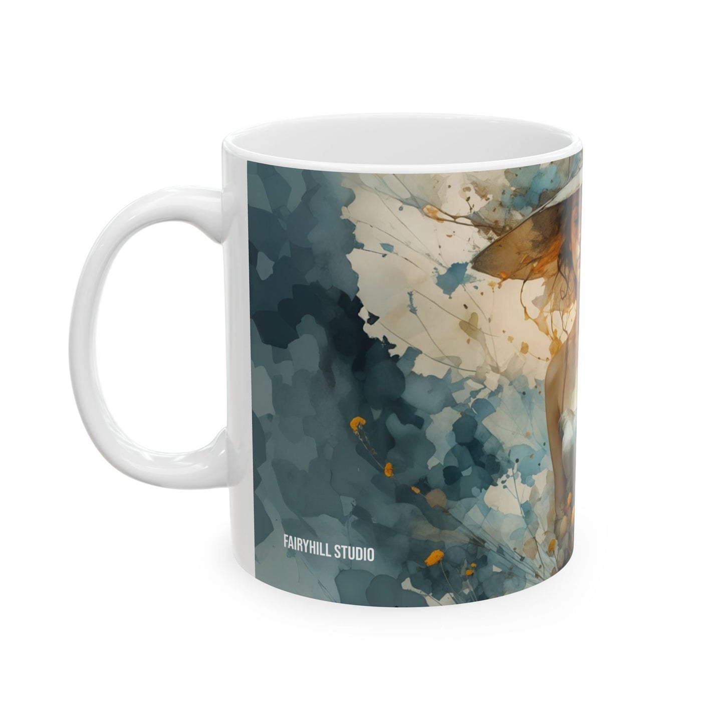 Summer Vibes Ceramic Mug (11oz, 15oz) with Lovely Girl Art by Fairyhill Studio