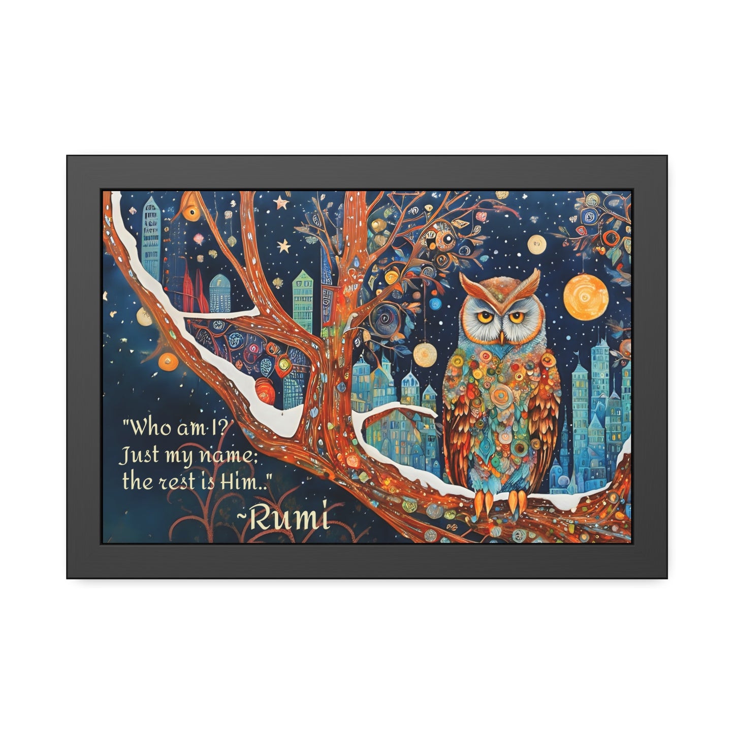 Framed Owl Rumi quote spiritual Owl Poster art by Fairyhill Studio