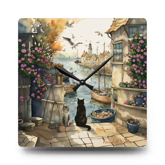 Harbour Cats - by Fairyhill Studio  Wall clock  Gift   Acrylic Wall Clock