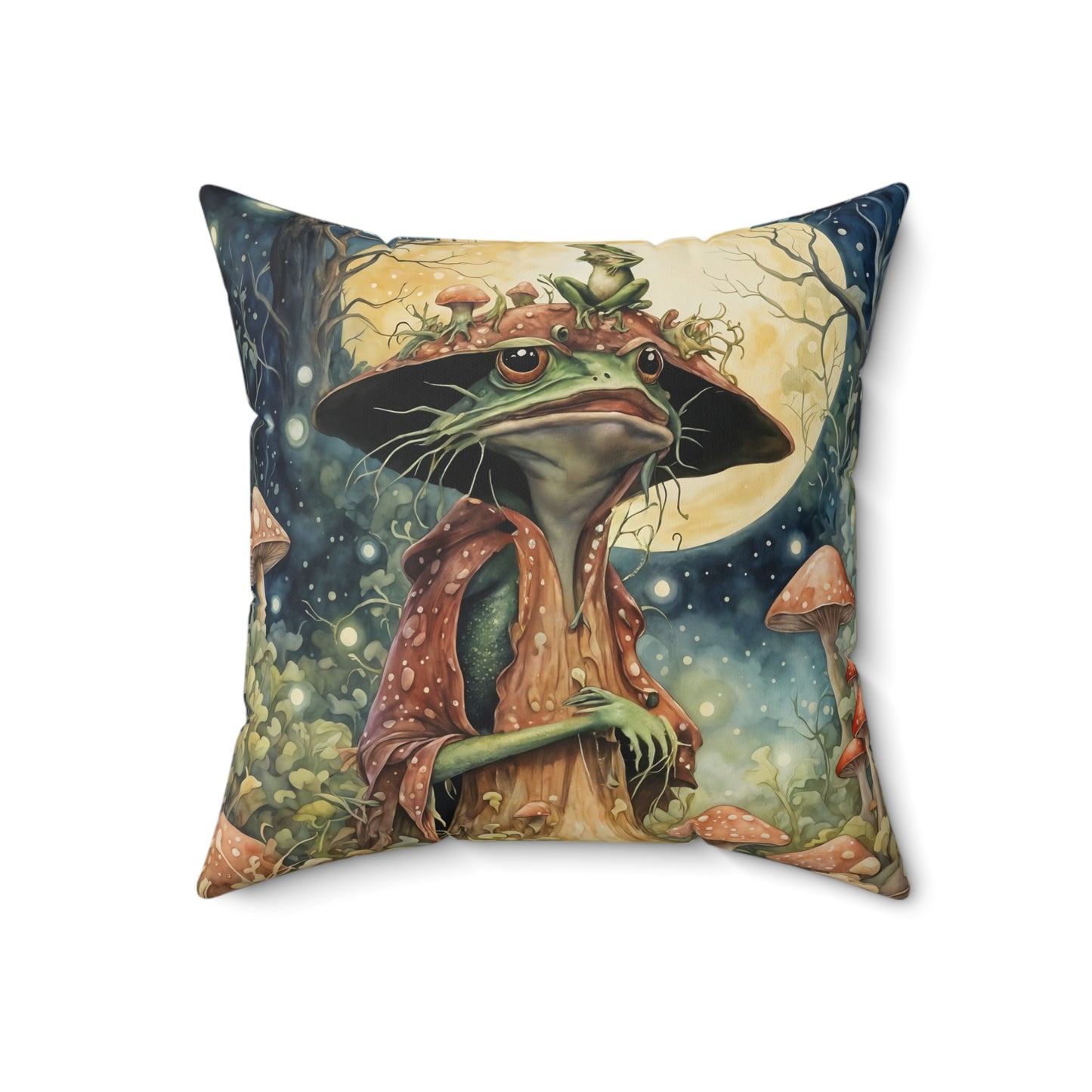 Mushroom Fairy Frog Square Pillow - by Fairyhill Studio