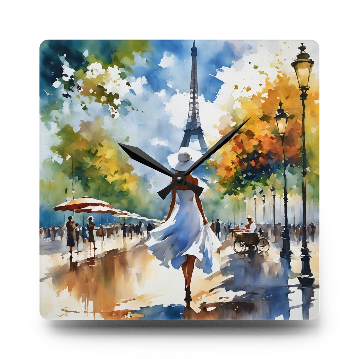 Acrylic Wall Clock - Woman in White in Paris Art Fairyhill