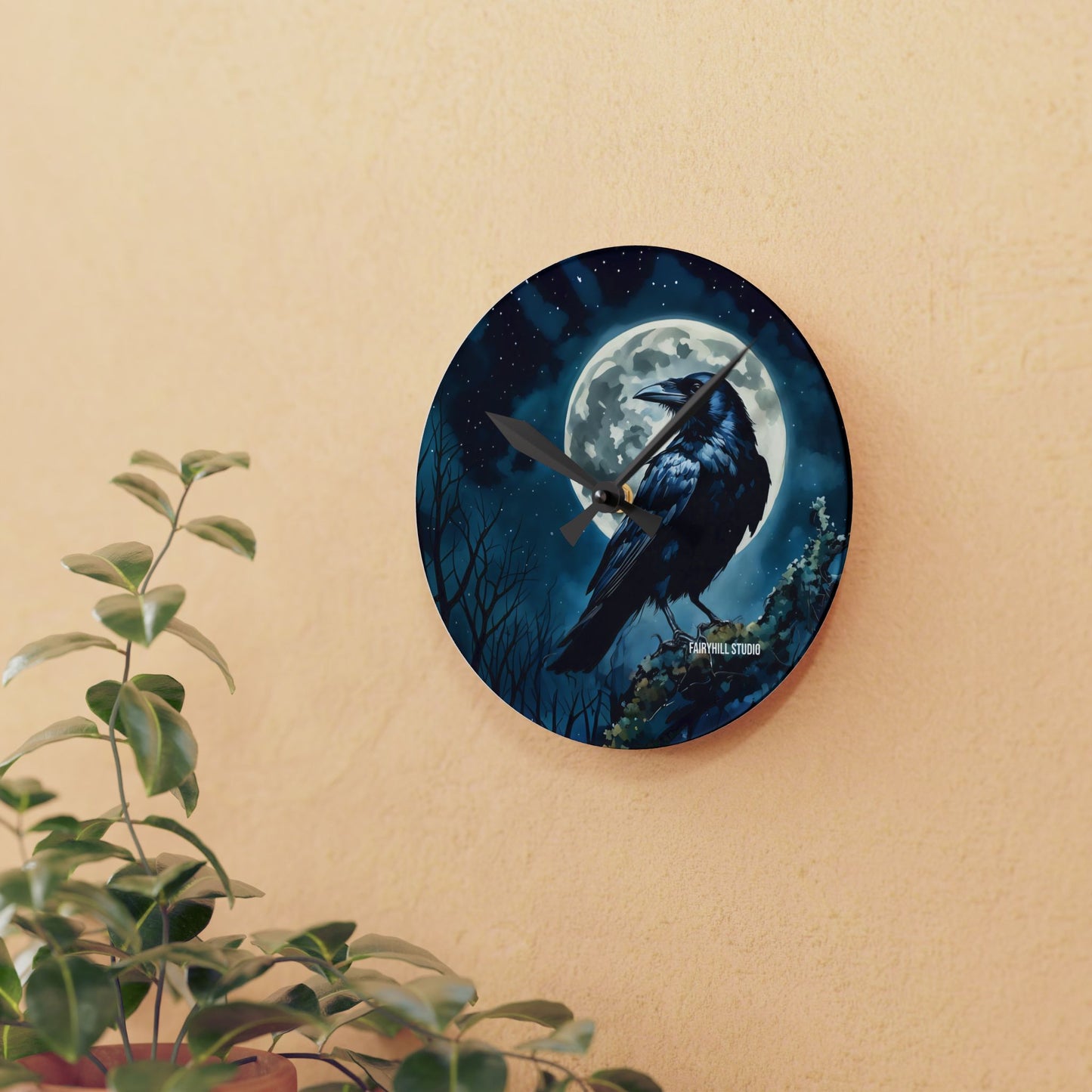Acrylic Wall Clock -Raven and the Moon/Art