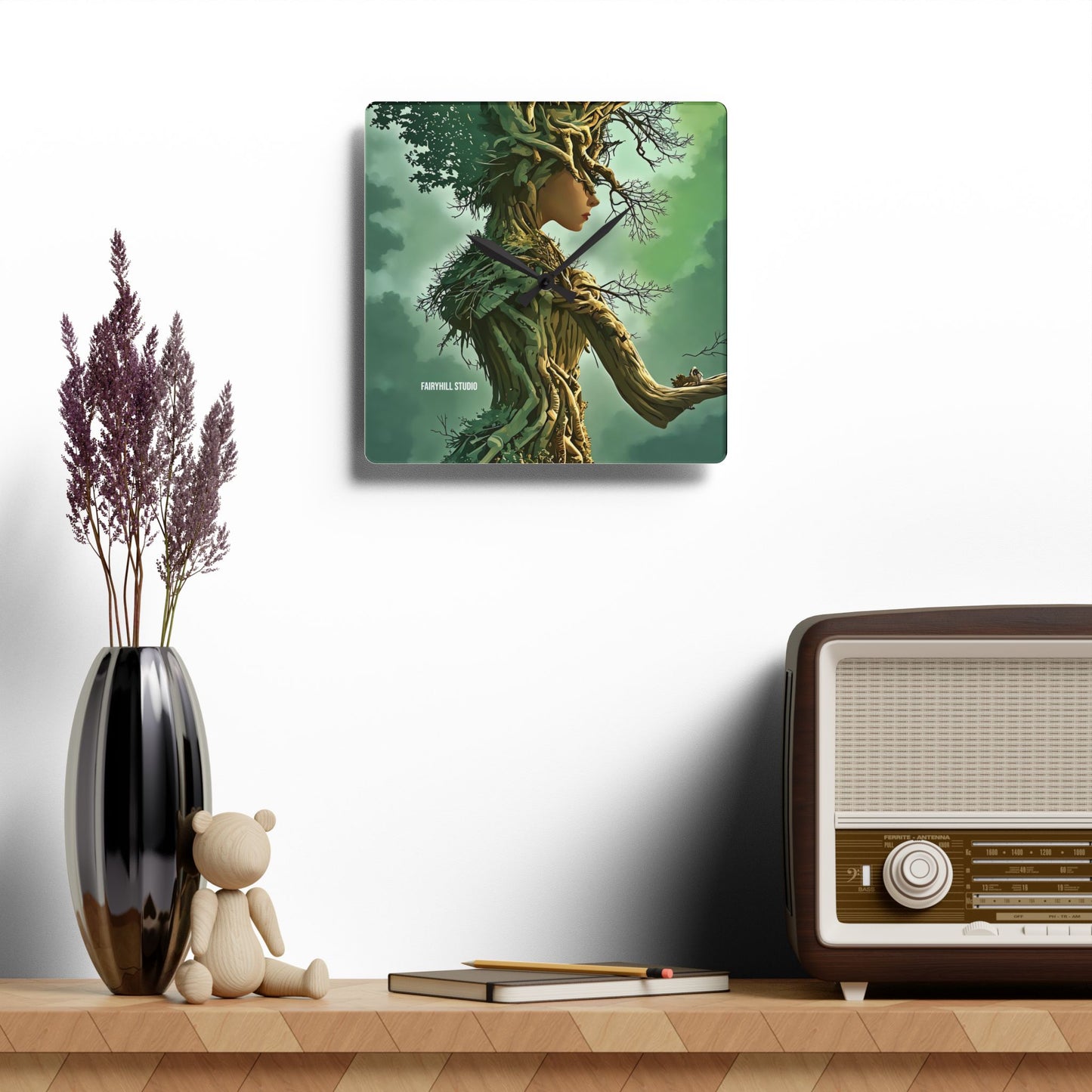 Wall Clock - Tree Dryad Art Featuring a Woman Tree Spirit