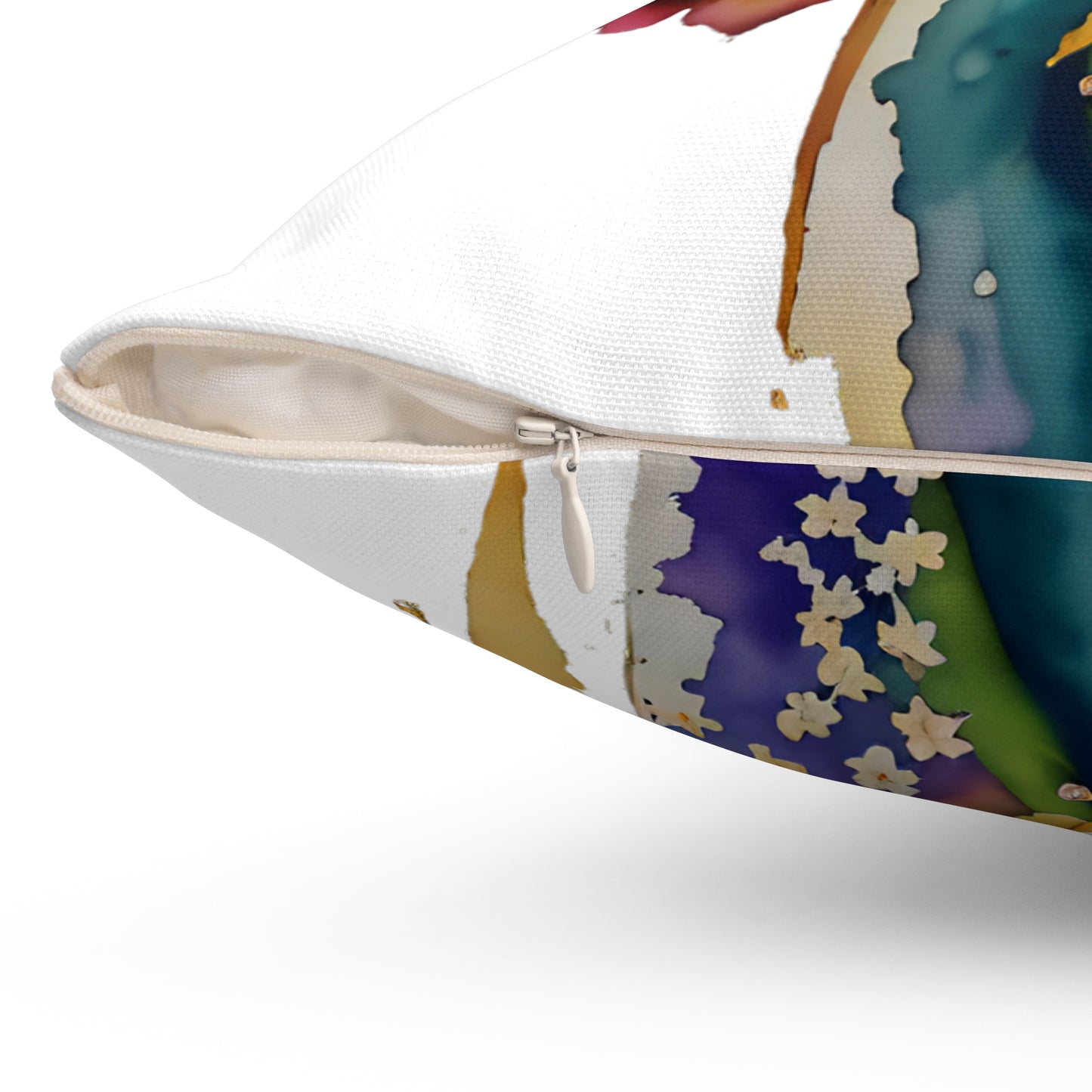 Square Pillow - Colorful nature spirit angel in flowers Spun Polyester Pillow