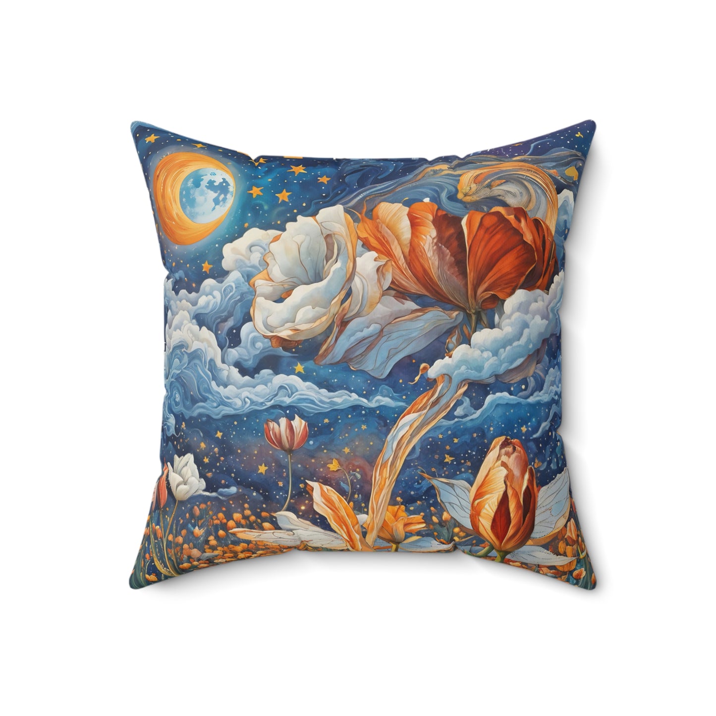 Celestial Tulips Square Pillow - by Fairyhill Studio