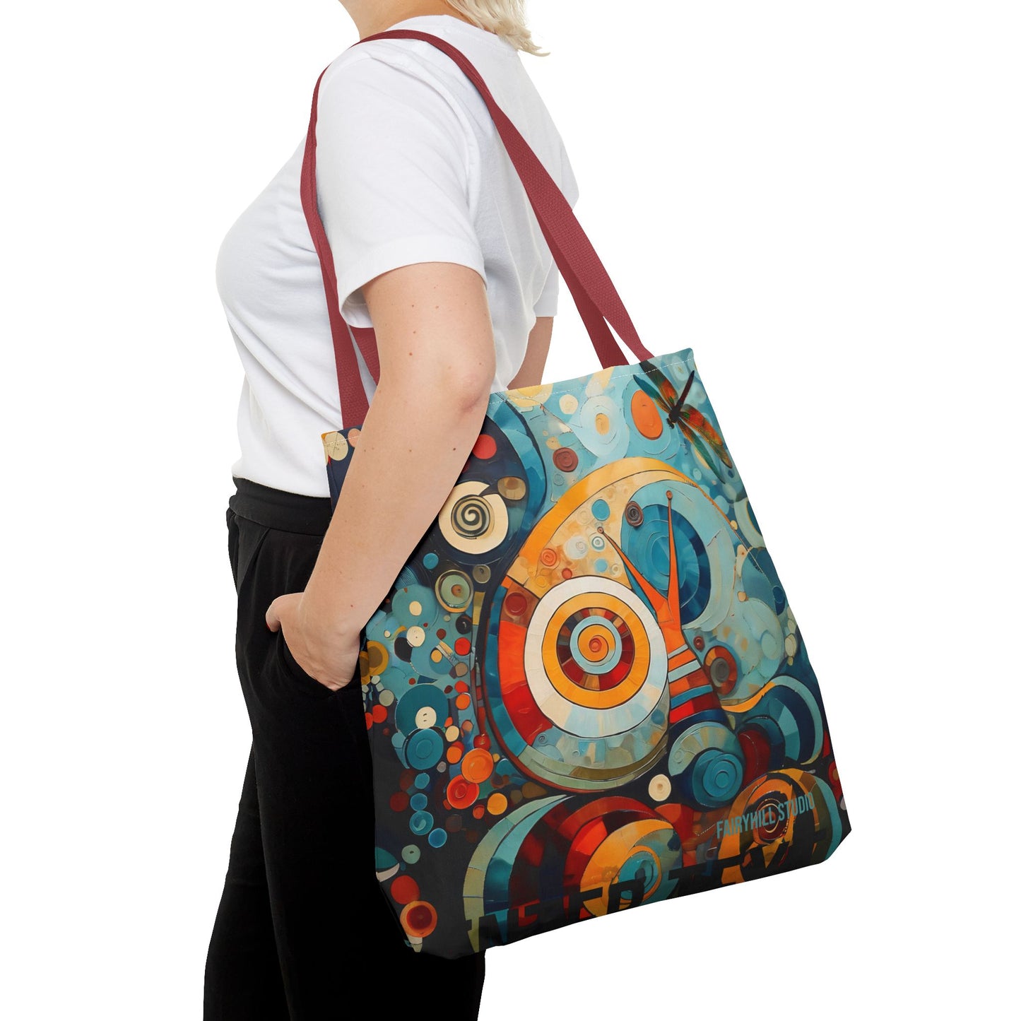 Canvas tote bag Art - Abstract Colorful Snail Dragonfly Circle