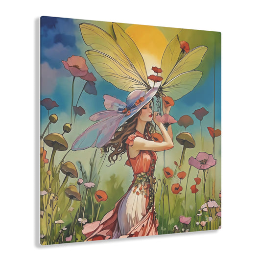 Art Acrylic Prints - Beautiful Girl in Flower Garden Acrylic Print