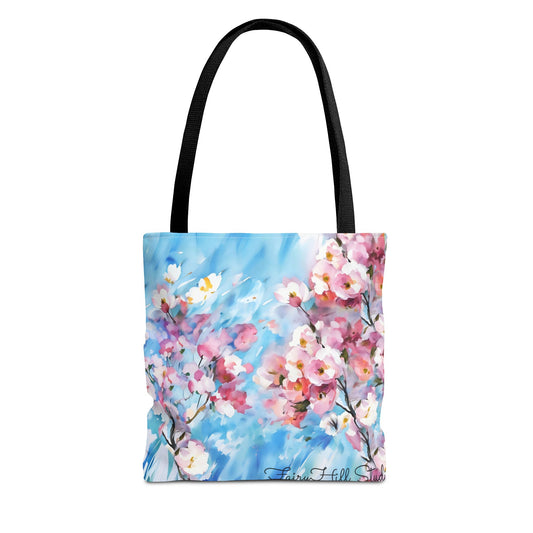 Canvas Tote Bag with Floral Cherry Blossom Design