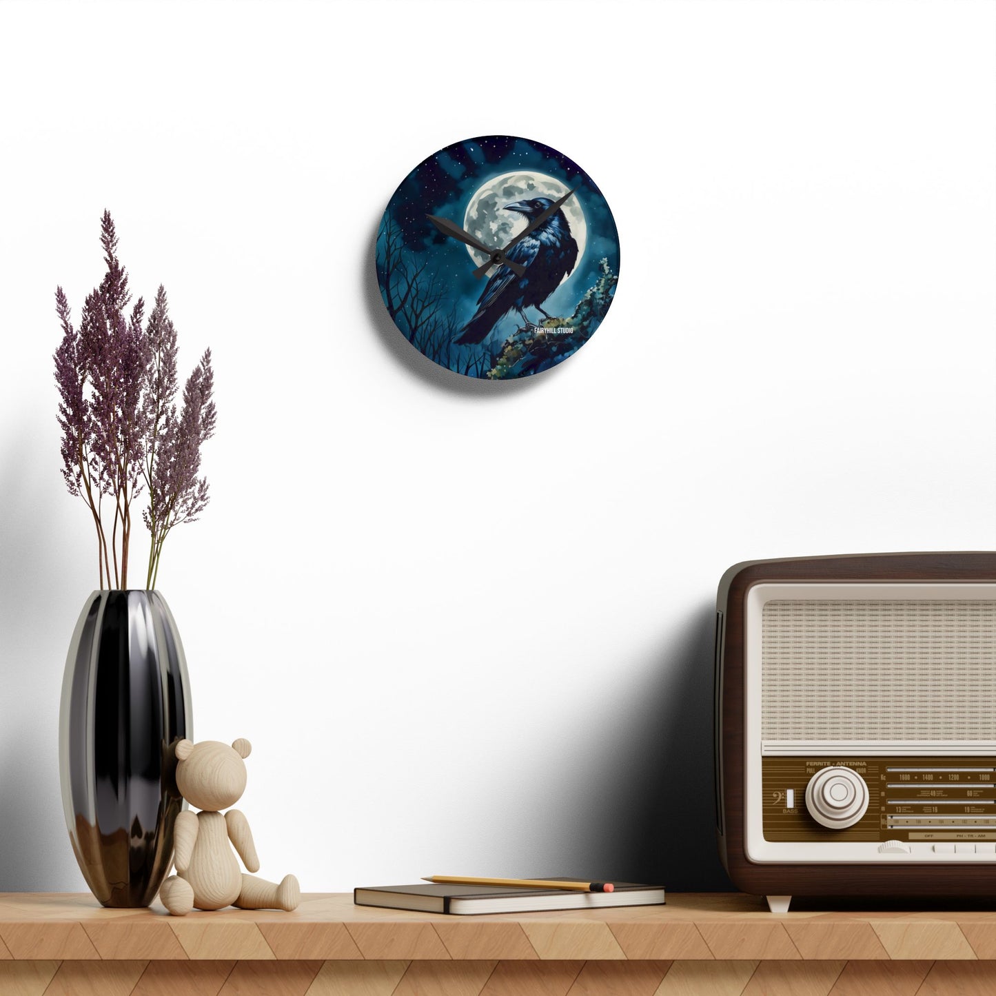 Acrylic Wall Clock -Raven and the Moon/Art