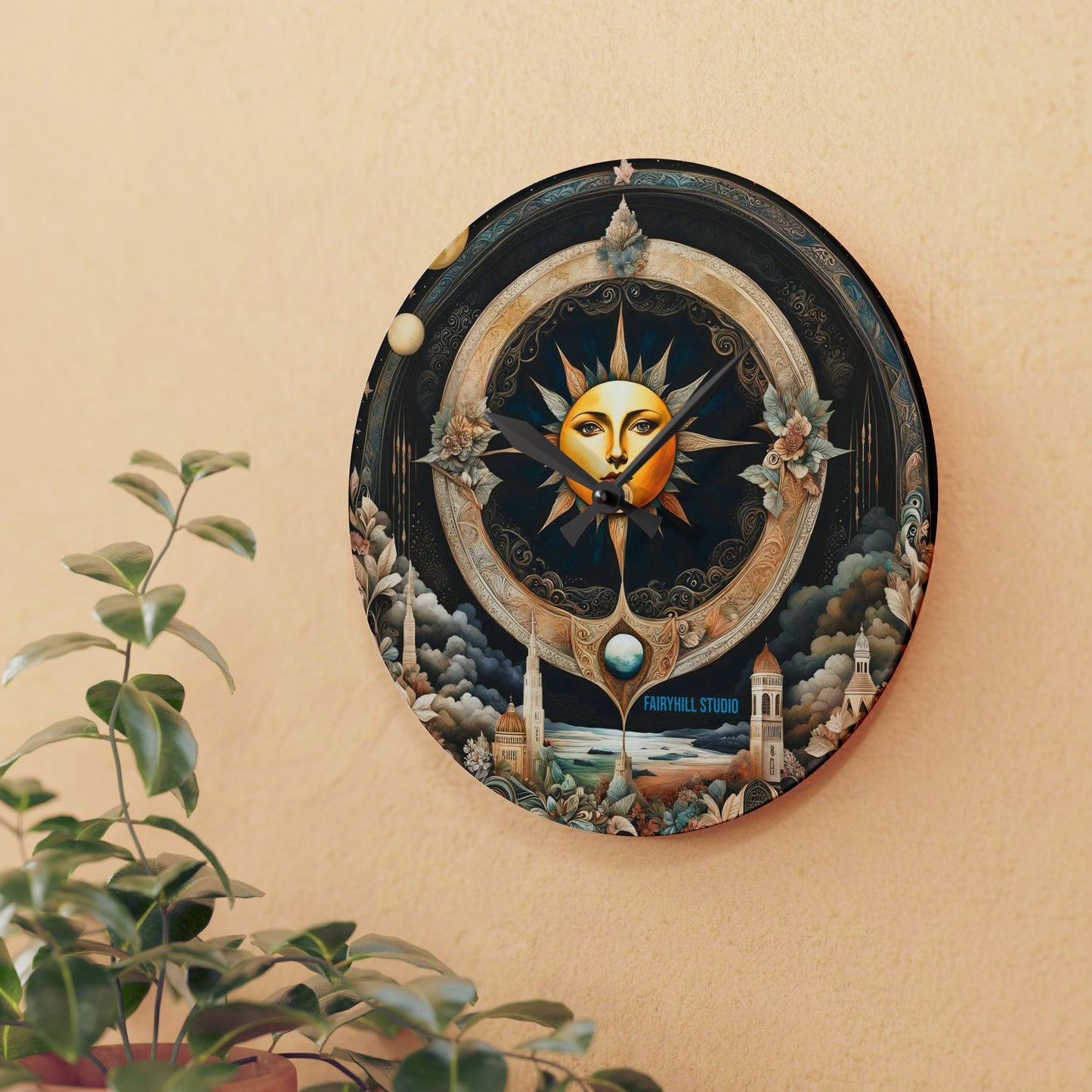 Acrylic Wall Clock -Moon and Stars/Art