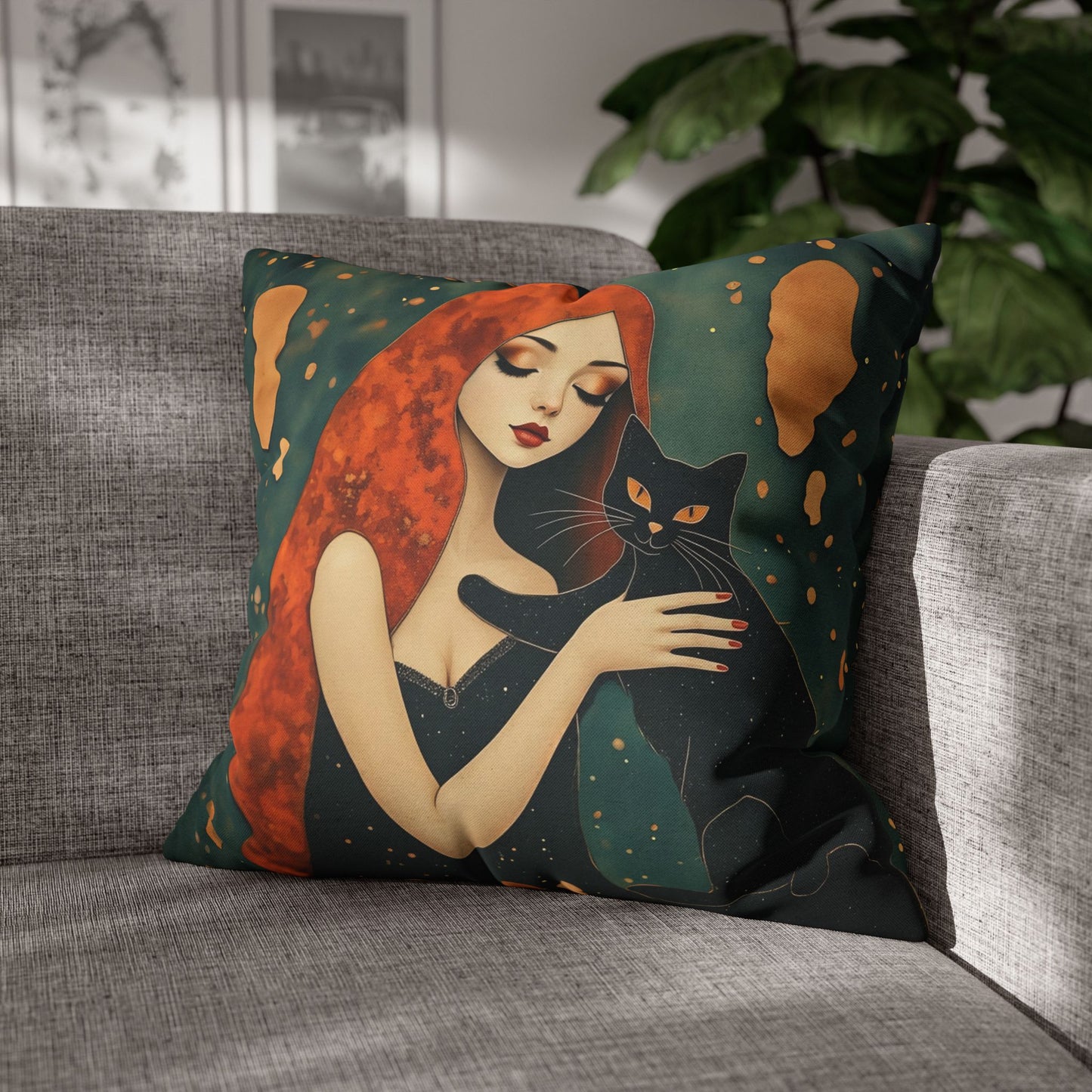 Elegant Cat Art Pillowcase | Decorative Cushion Cover, Home Decor, Gift Idea, Bohemian Style, Christmas Decoration