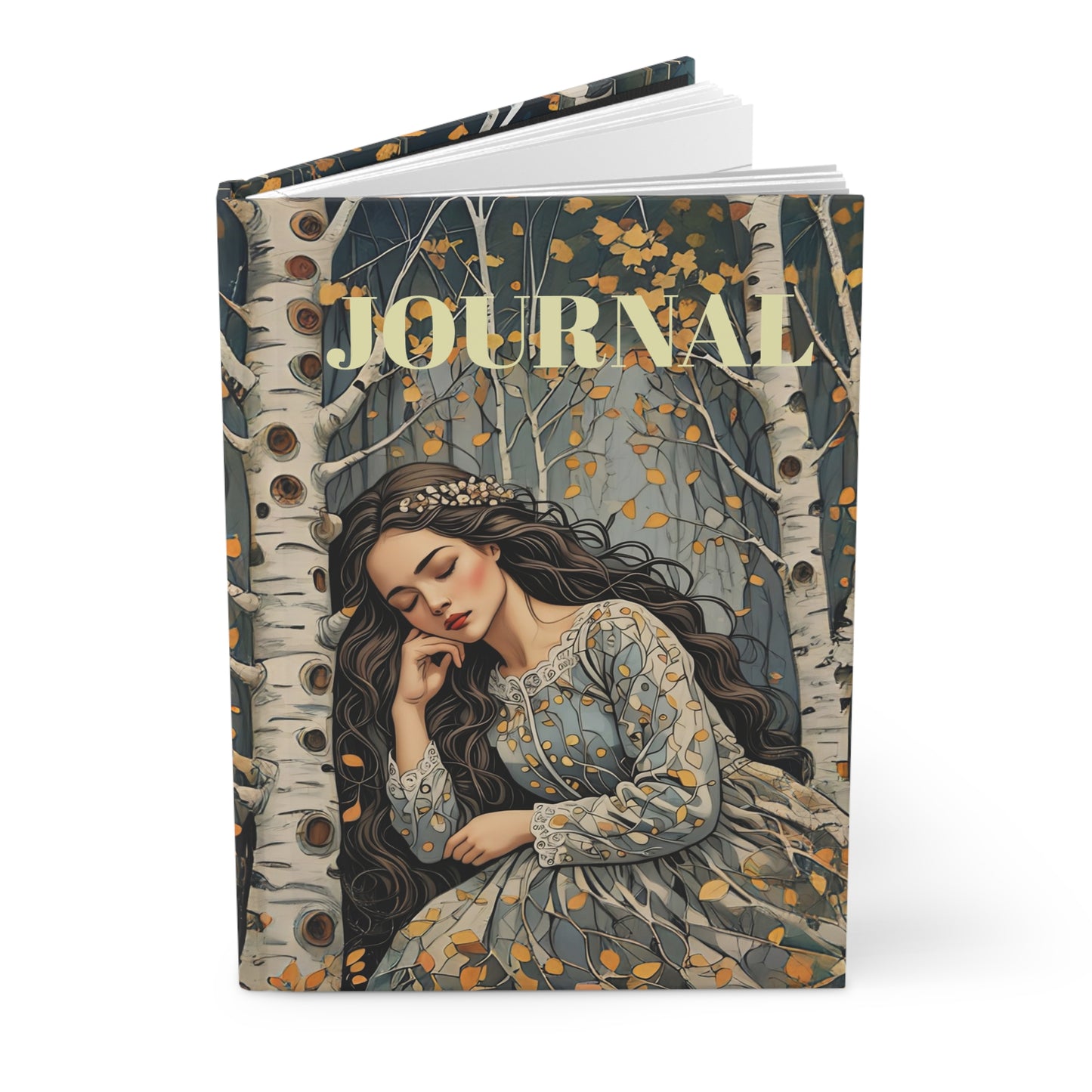 Hardcover Journal Matte - Sleeping Beauty Birch Forest Fairy Hill Studio Art Design