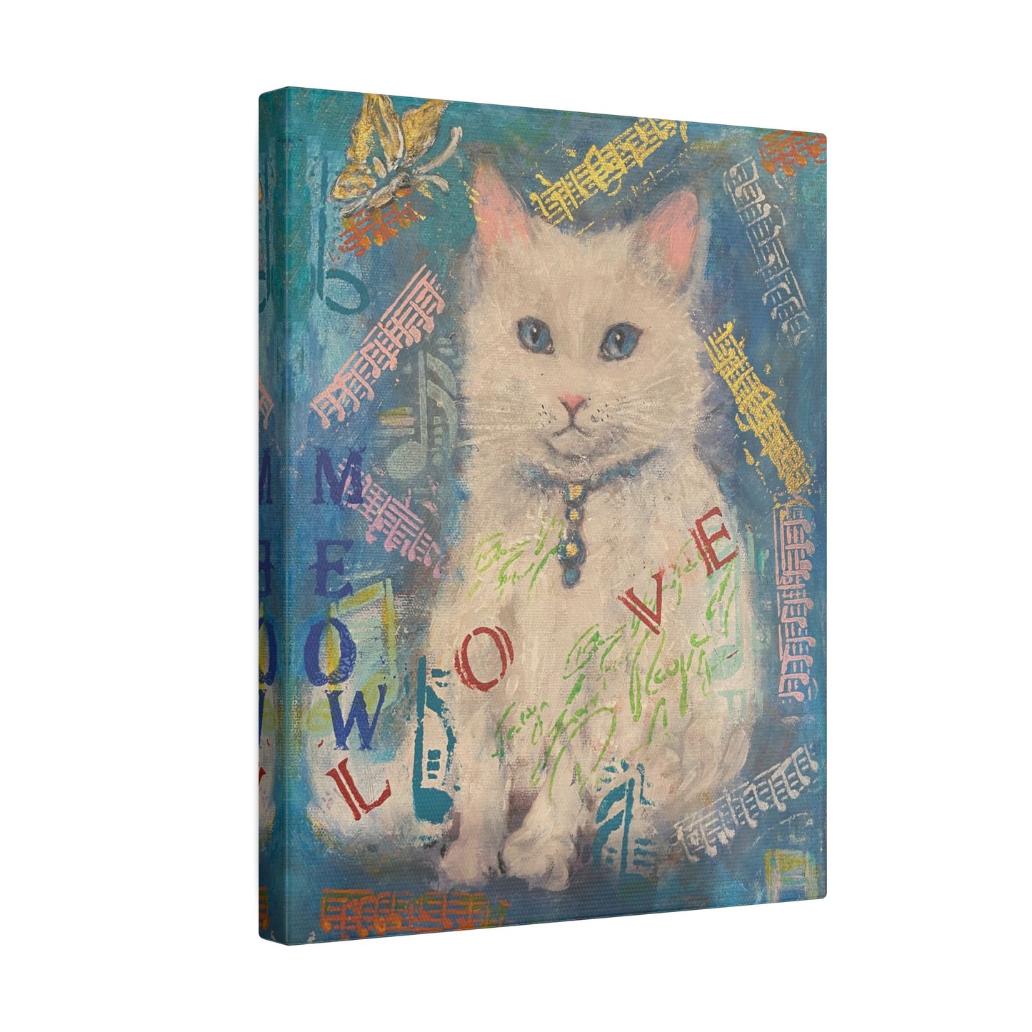 Canvas Wall Art: White Cute Cat Matte Canvas, Stretched, 0.75" by FairyHill Studio