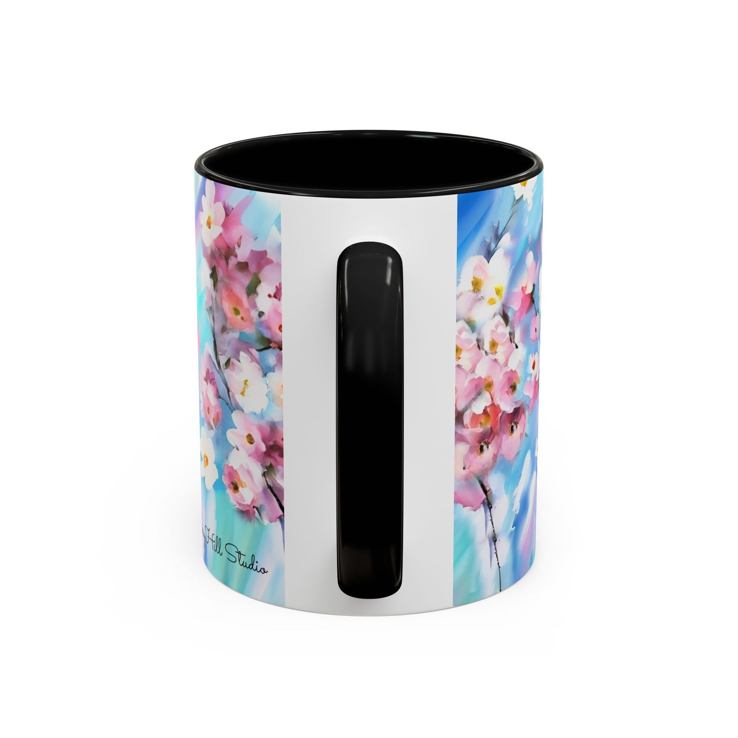 Coffee Mug - Floral Cherry Blossoms Canvas on Blue Sky Background