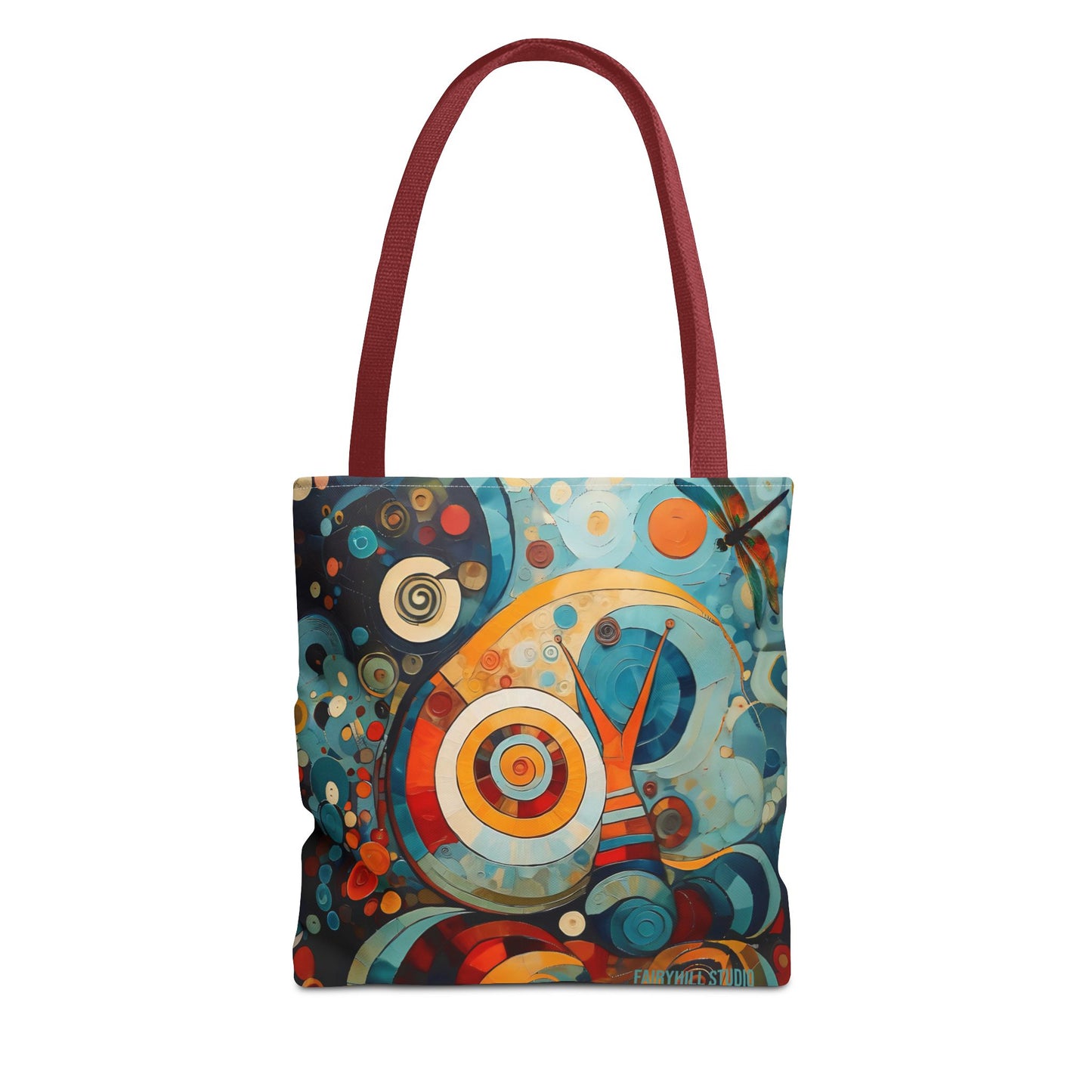 Canvas tote bag Art - Abstract Colorful Snail Dragonfly Circle