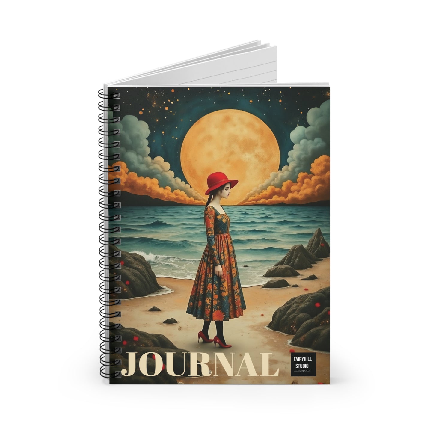 Moon Girl with red hatt Spiral Notebook fairyhill studio