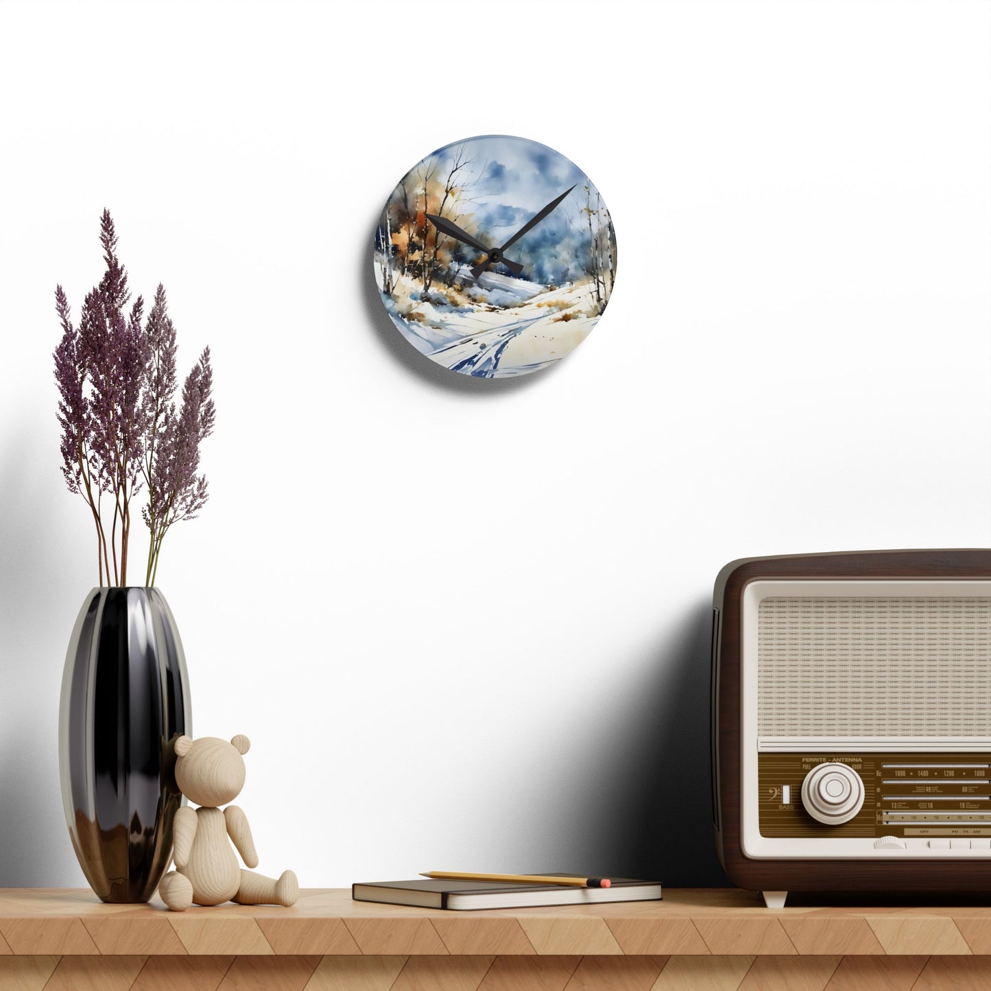 Acrylic Wall Clock Winter Scene Art - Fairyhill Studio