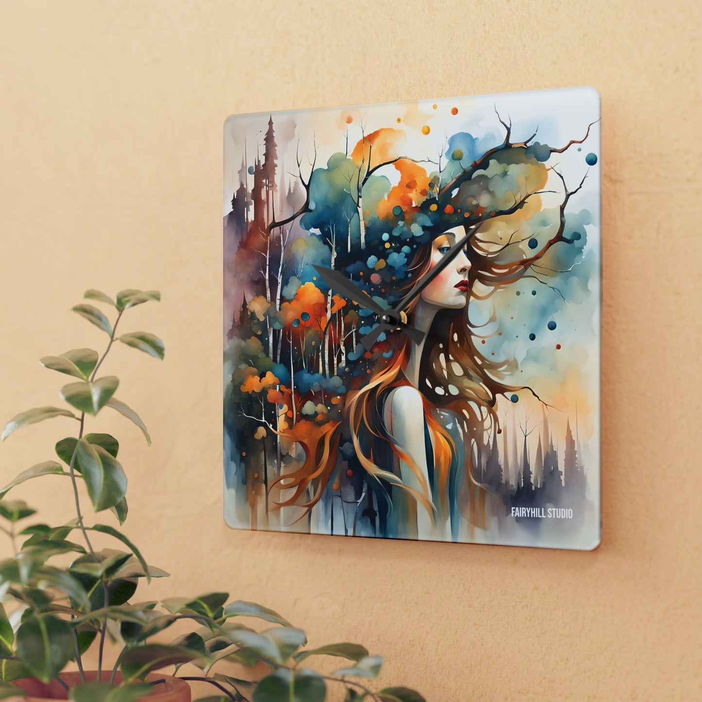 Acrylic Wall Clock Rainbow Dreams Art by Fairyhill studio