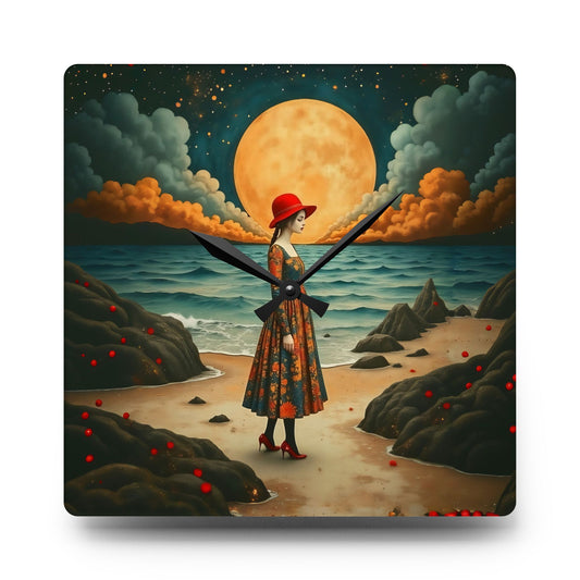 Moon girl with red hat Wall clock  Gift   Acrylic Wall Clock