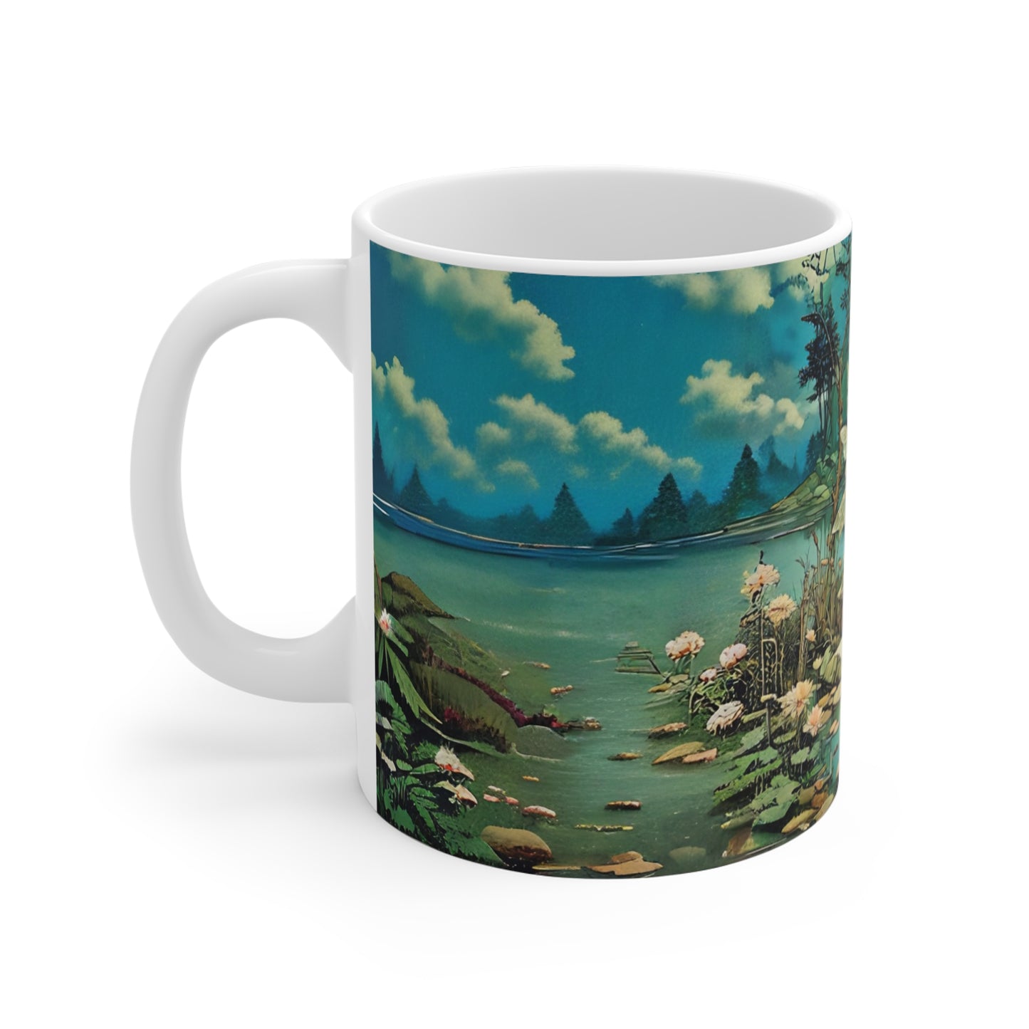 Serene lake of the Fairy Art Mug - 11oz Coffee Cup for Art Lovers