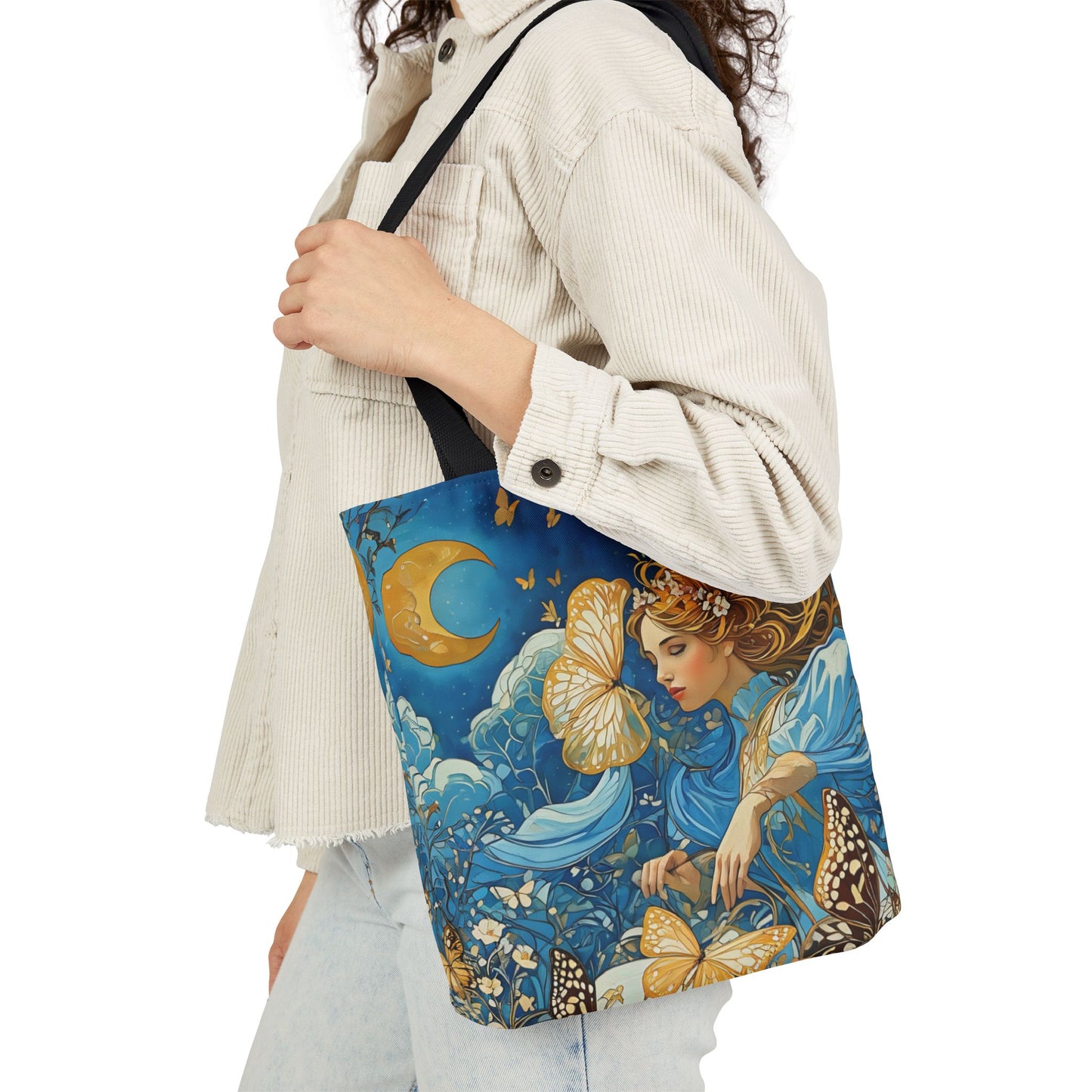 Colorful Moon Goddess-Inspired Canvas Tote Bag - Perfect for Beach Days, Eco-Friendly Shopping, and Summer Fun!