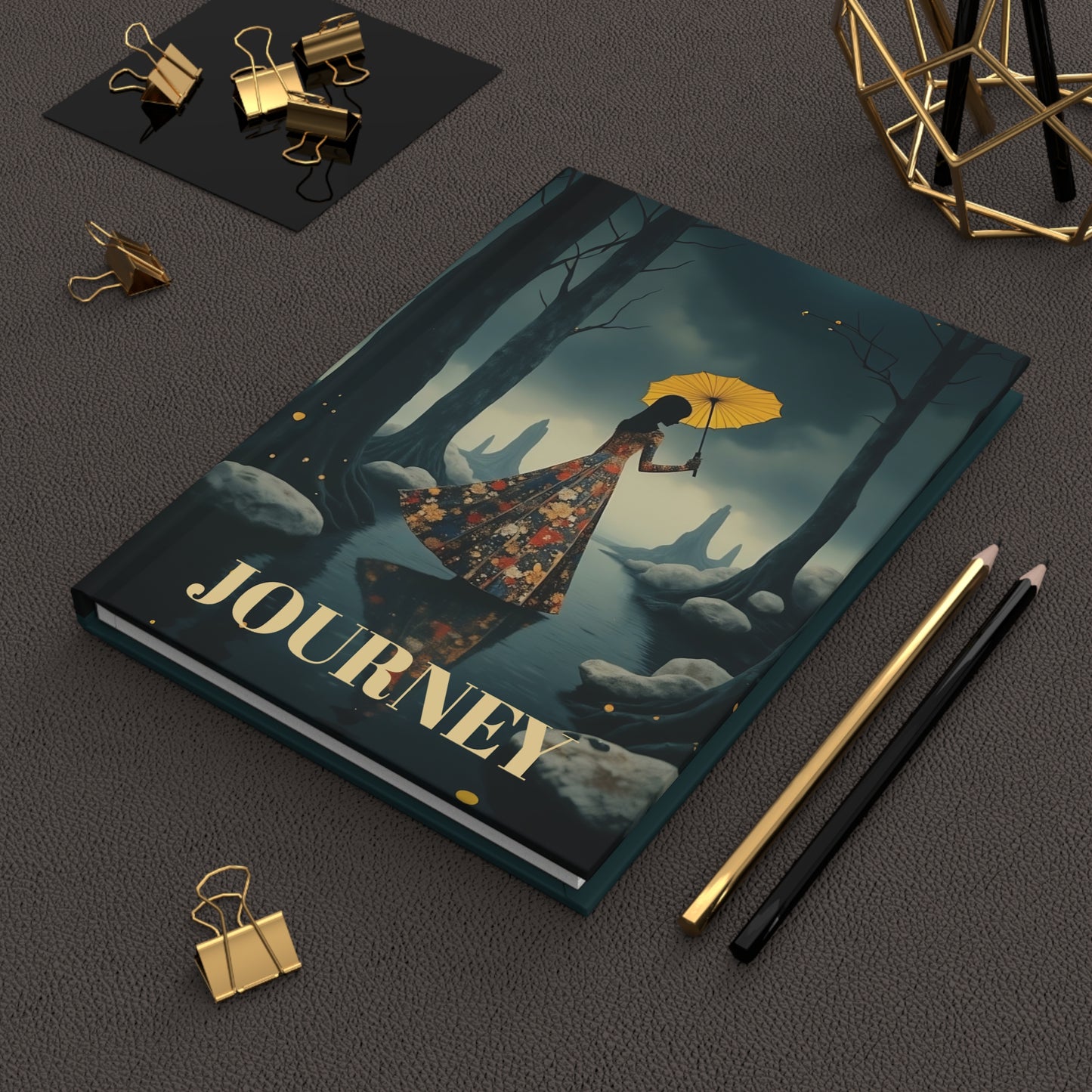 Yellow umbrella spiral Journal hard Cover ,Notebook gift art Matte
