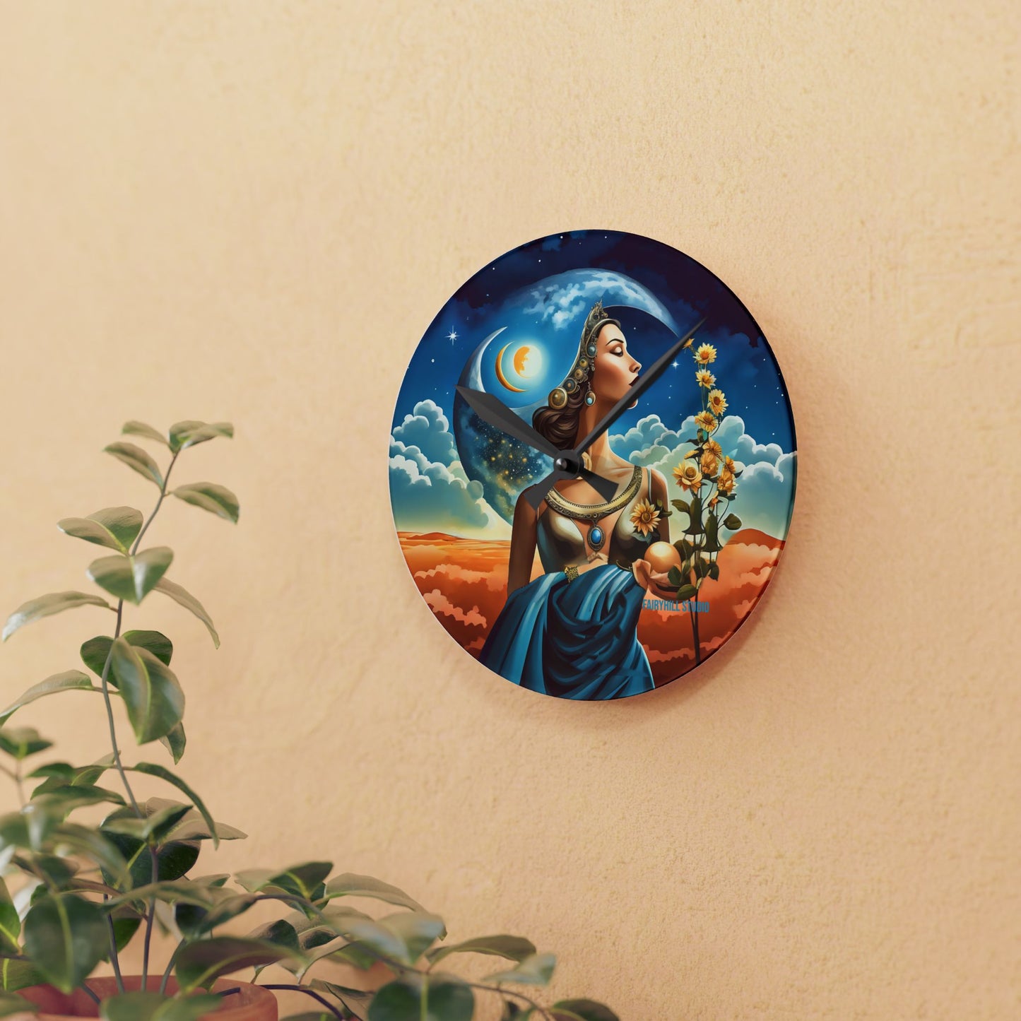 Acrylic Wall Clock Sun,Moon and Stars /Art
