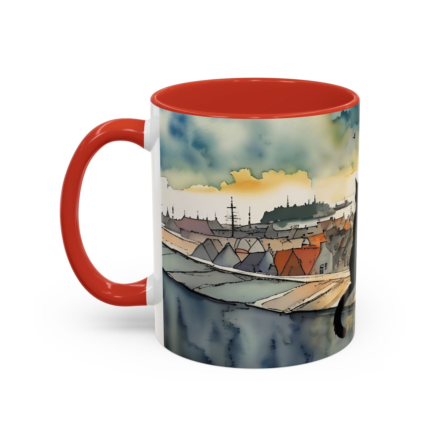 Black cat on a roof top Art-Themed Coffee Mug - 11 & 15oz Accent Mug for Musroom  Fsiry Lovers