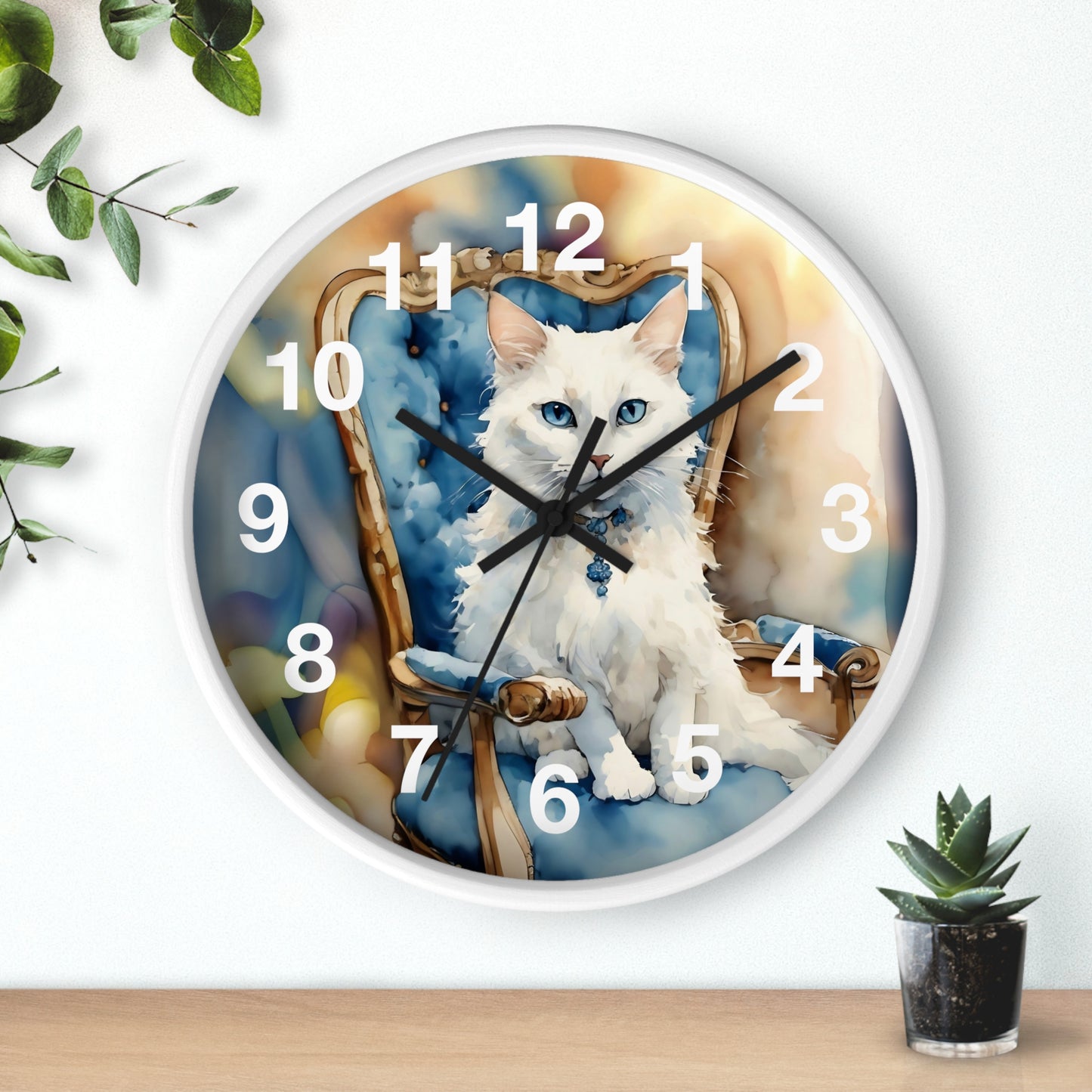White Cat Lovers Wall Clock