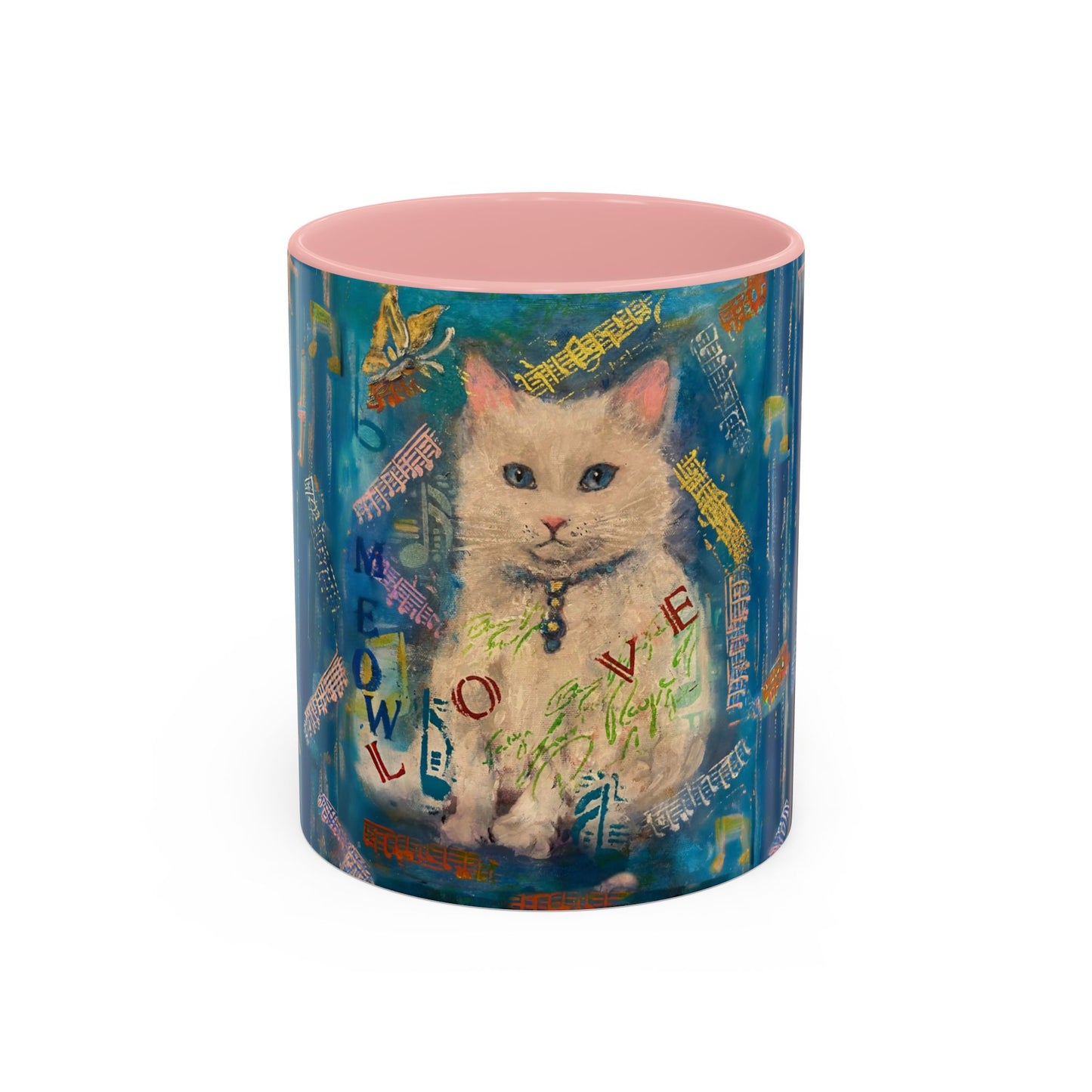 Mug - Lovely White Cat Love Art Accent Coffee Mug (11, 15oz)