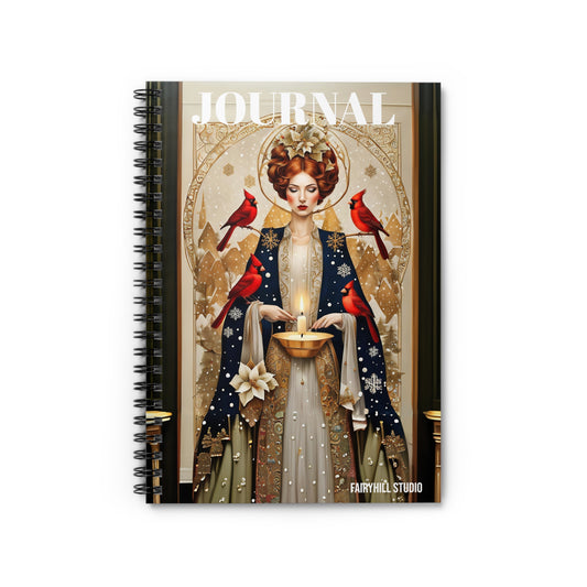 Spiral Notebook -Girl with red winter cardinal birds