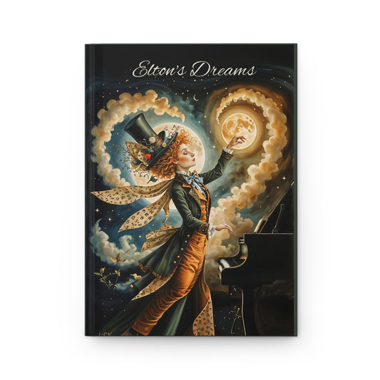 Custom gift Whimsical Hardcover memoir, Pianist,musical moon Mad HatterJournal Matte