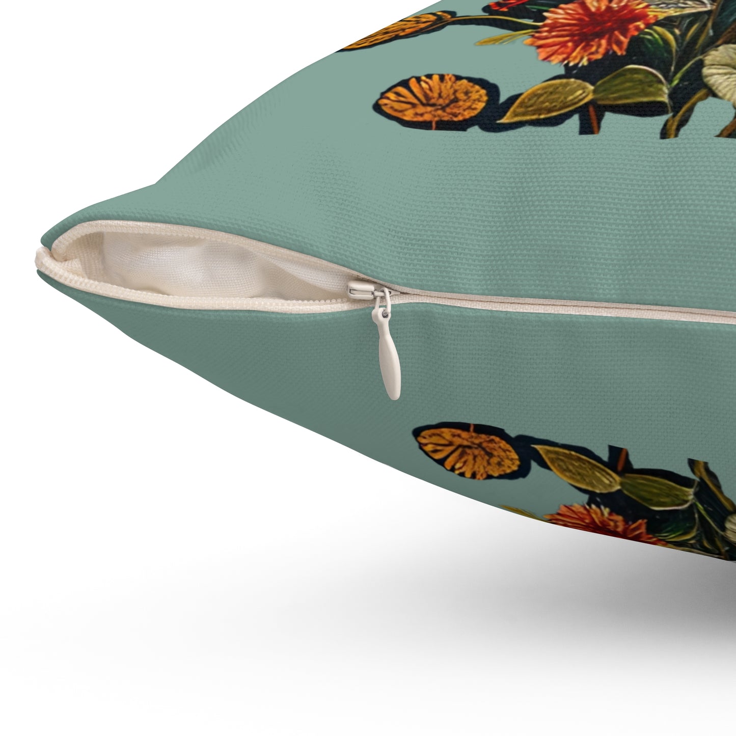 Square Pillow - Dragonflies on a Blue Pond with flowers Art by Fairyhill Studio