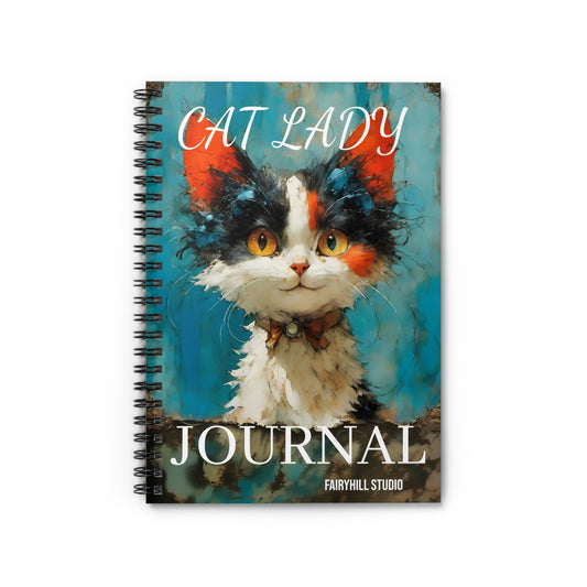 Cat Lover's Spiral Notebook - Ruled Line, Whimsical Blue Background Design by FairyHill Studio