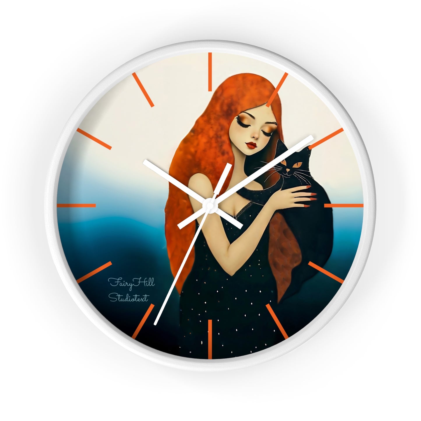 Whimsical Cat Embrace Wall Clock, Boho Home Decor, Cat Lover Gift, Cozy Living Room Accessory, Unique Cat Artwork