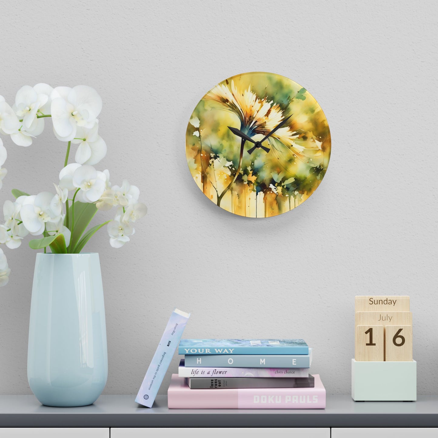 Yellow flower Acrylic Wall Clock