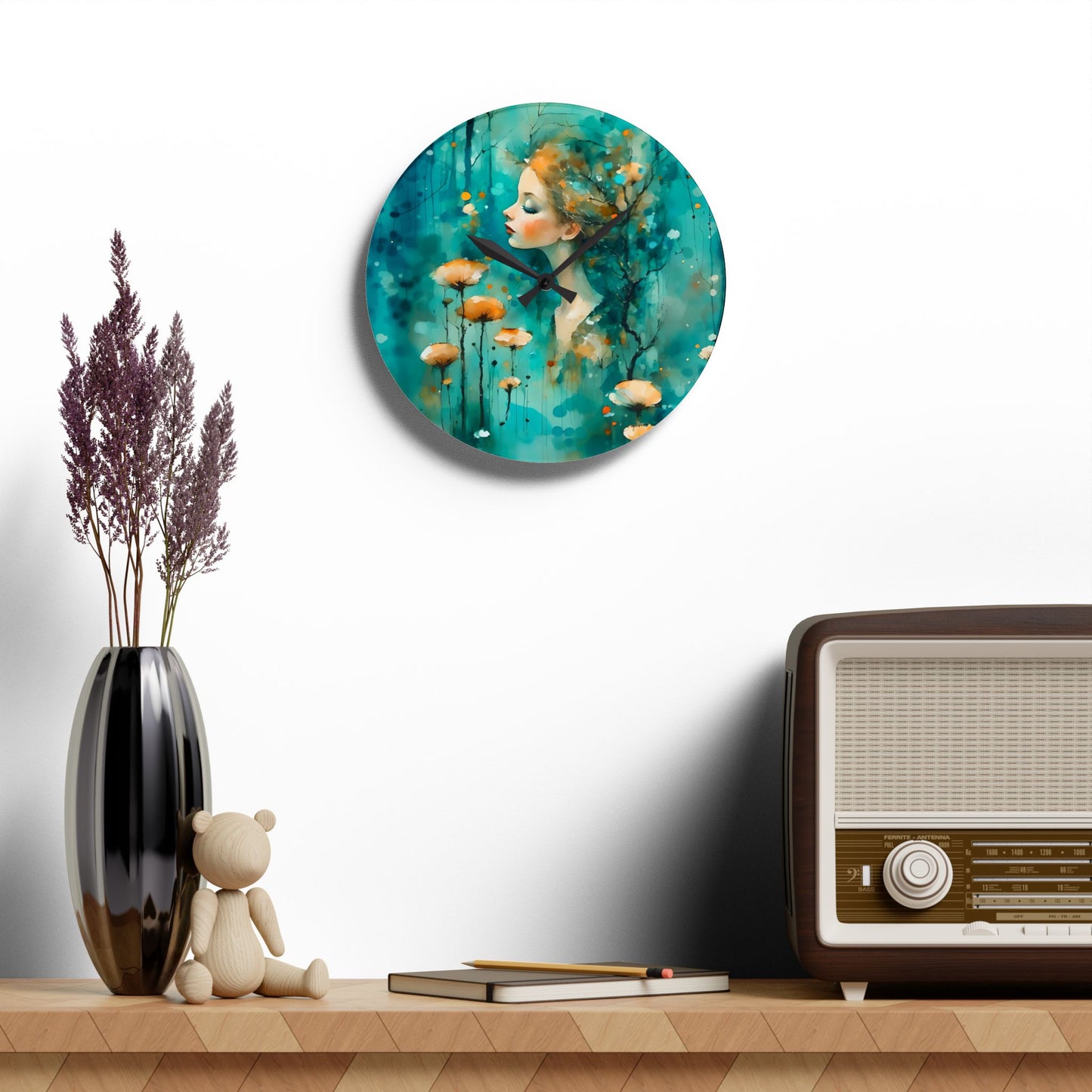 Acrylic Wall Clock Blue Forest Fairy Art