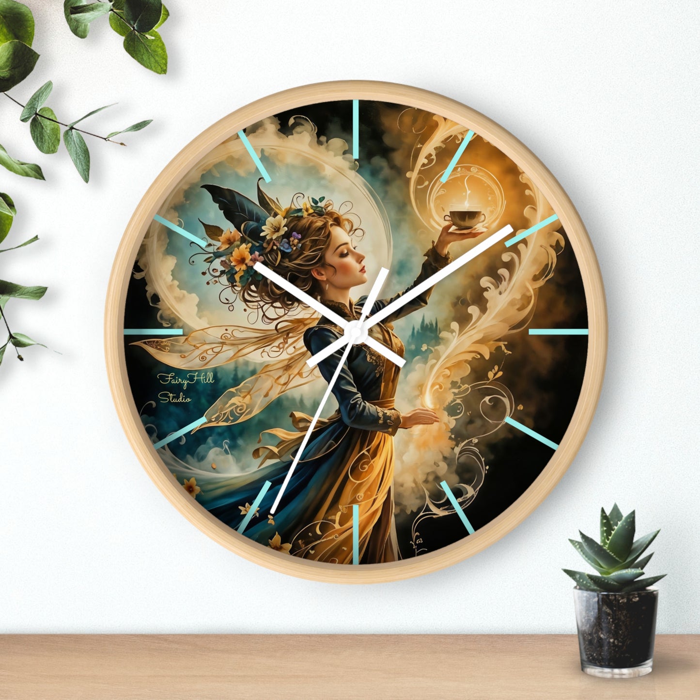 Fairy Coffee Wall Clock / Artistic Fairy Wall Clock, Fantasy Home Decor, Unique Gift for Her, Enchanted Timepiece, Decorative Clock for Living Room
