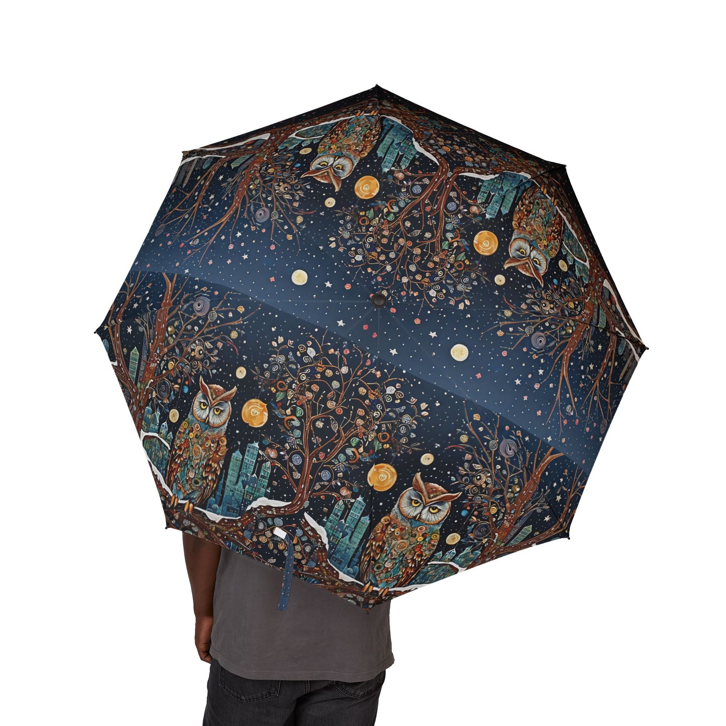 Night Owl Design Semi-Automatic Foldable Umbrella, Unique Rain Gear, Gift for Nature Lovers, Stylish Outdoor Accessory, Floral Print