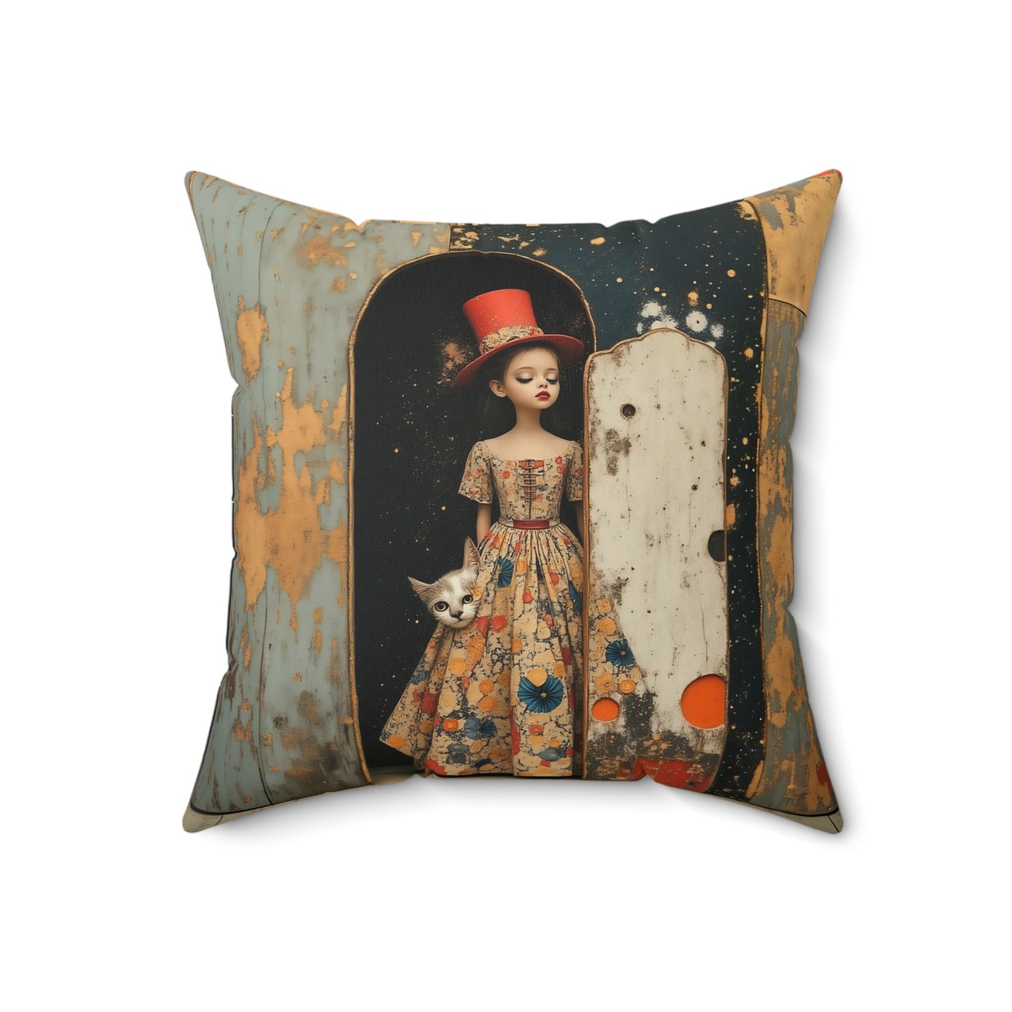 The Cat, the Hat, and the Looking Glass l Square Pillow - by Fairyhill Studio