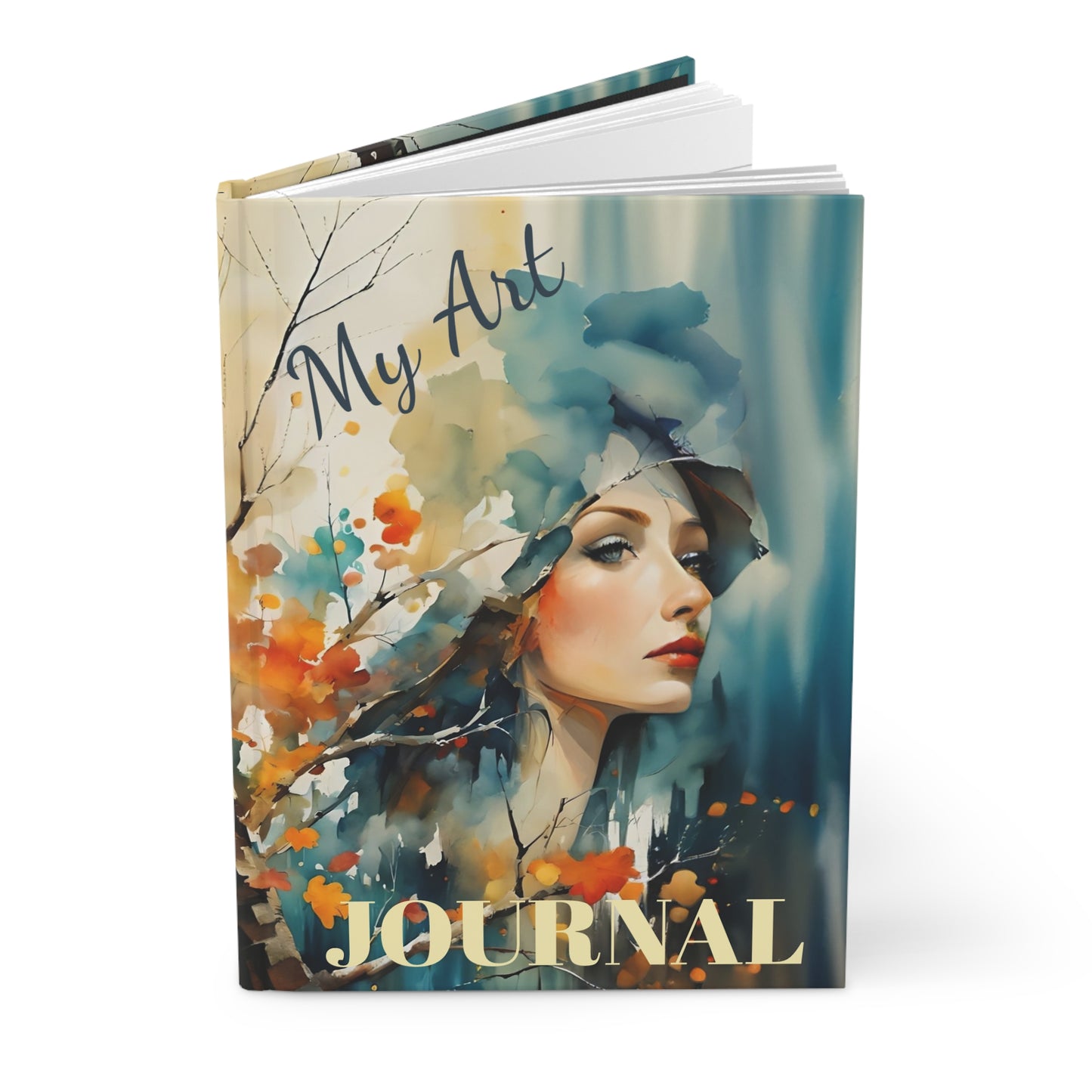 Artistic Hardcover Journal for Self-Reflection, Matte Finish, Nature-Inspired Design, Gift for Writers, Creative Journal, Forest Art