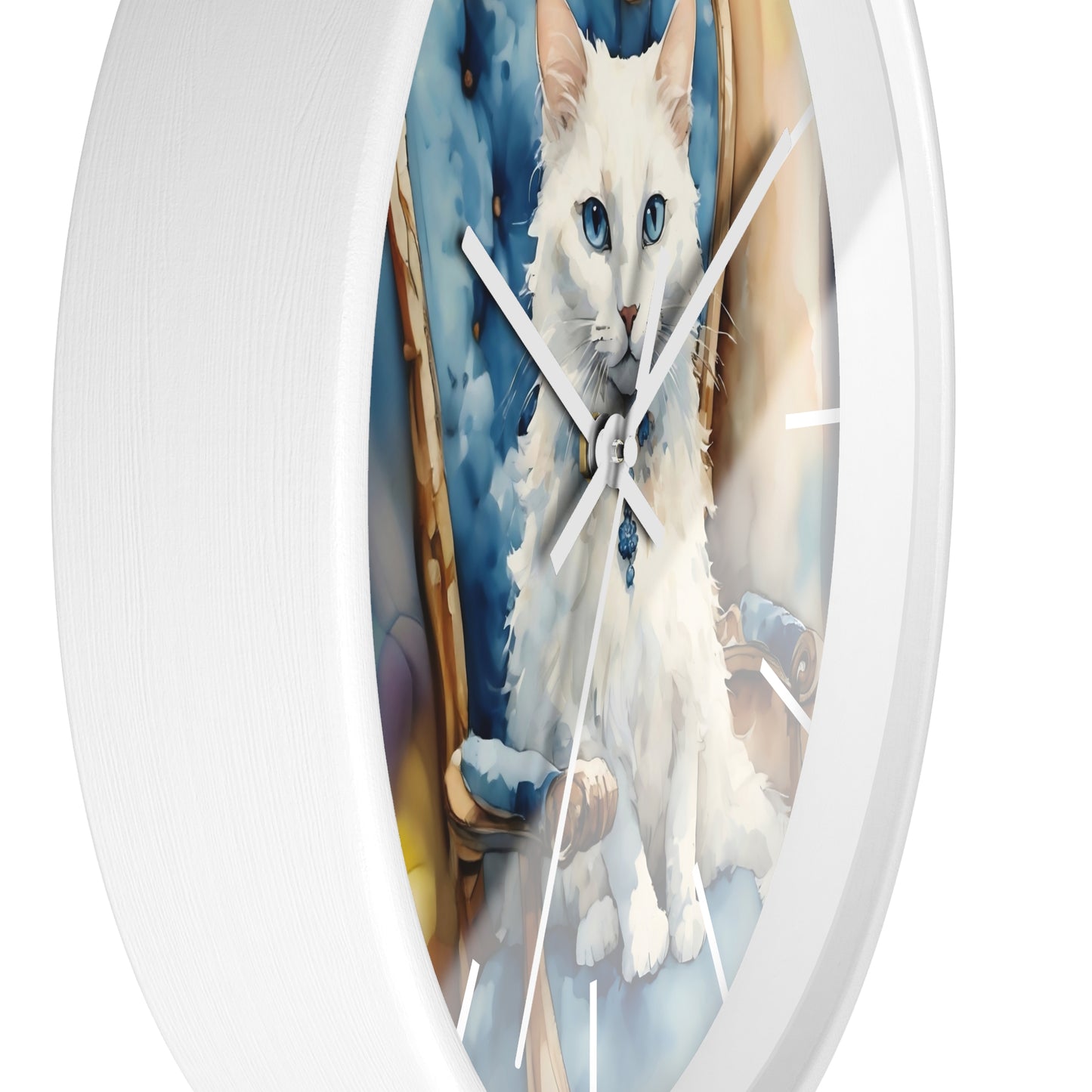 Fairy Hill Studio" White cat " Wall Clock